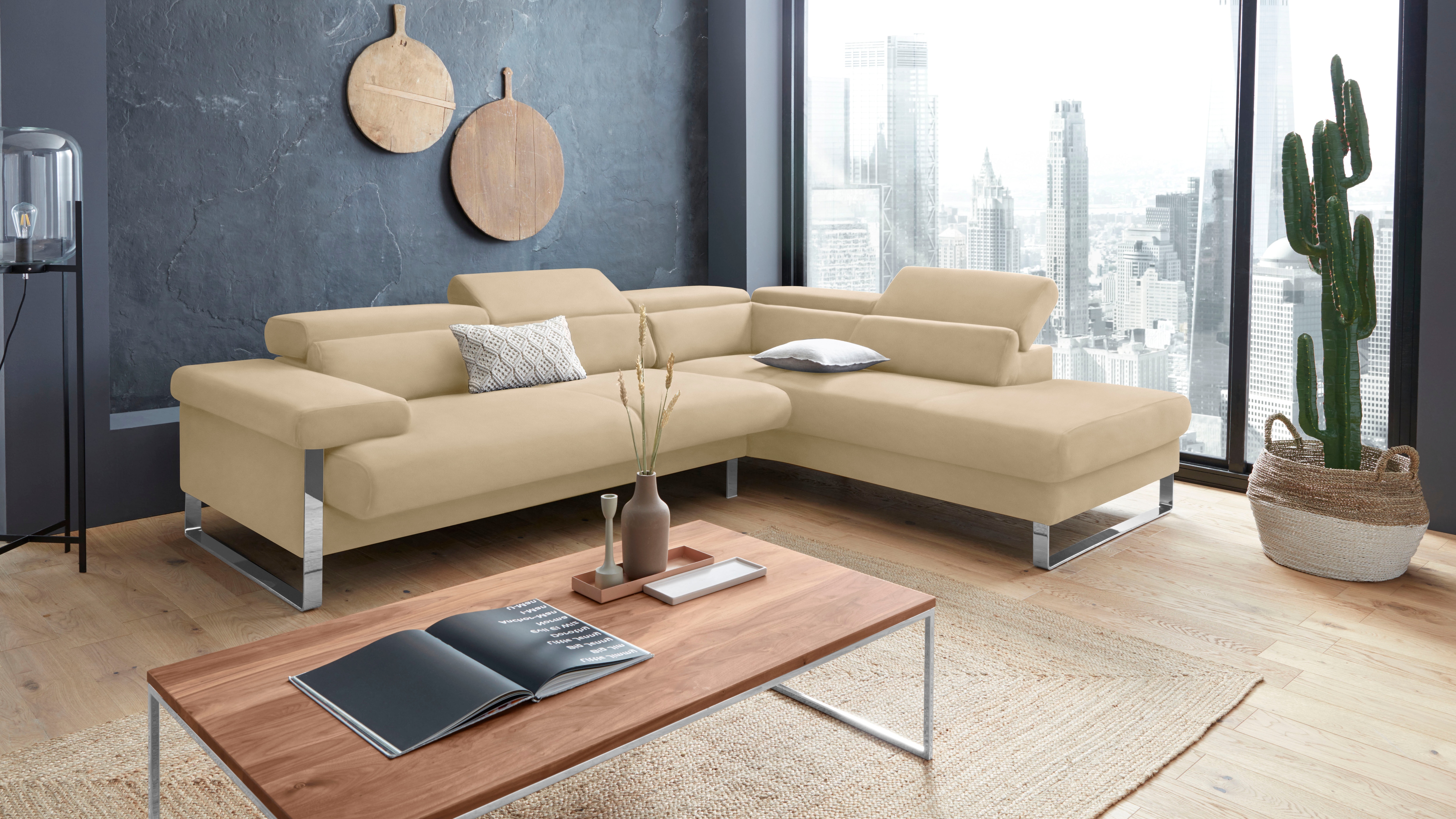 W.SCHILLIG Ecksofa "finn, toller Sitzkomfort, L-Form, hochwertige Verarbeitungsdetails" German Design Award 2016, Fußgestell Chrom glänzend, Breite 281 cm