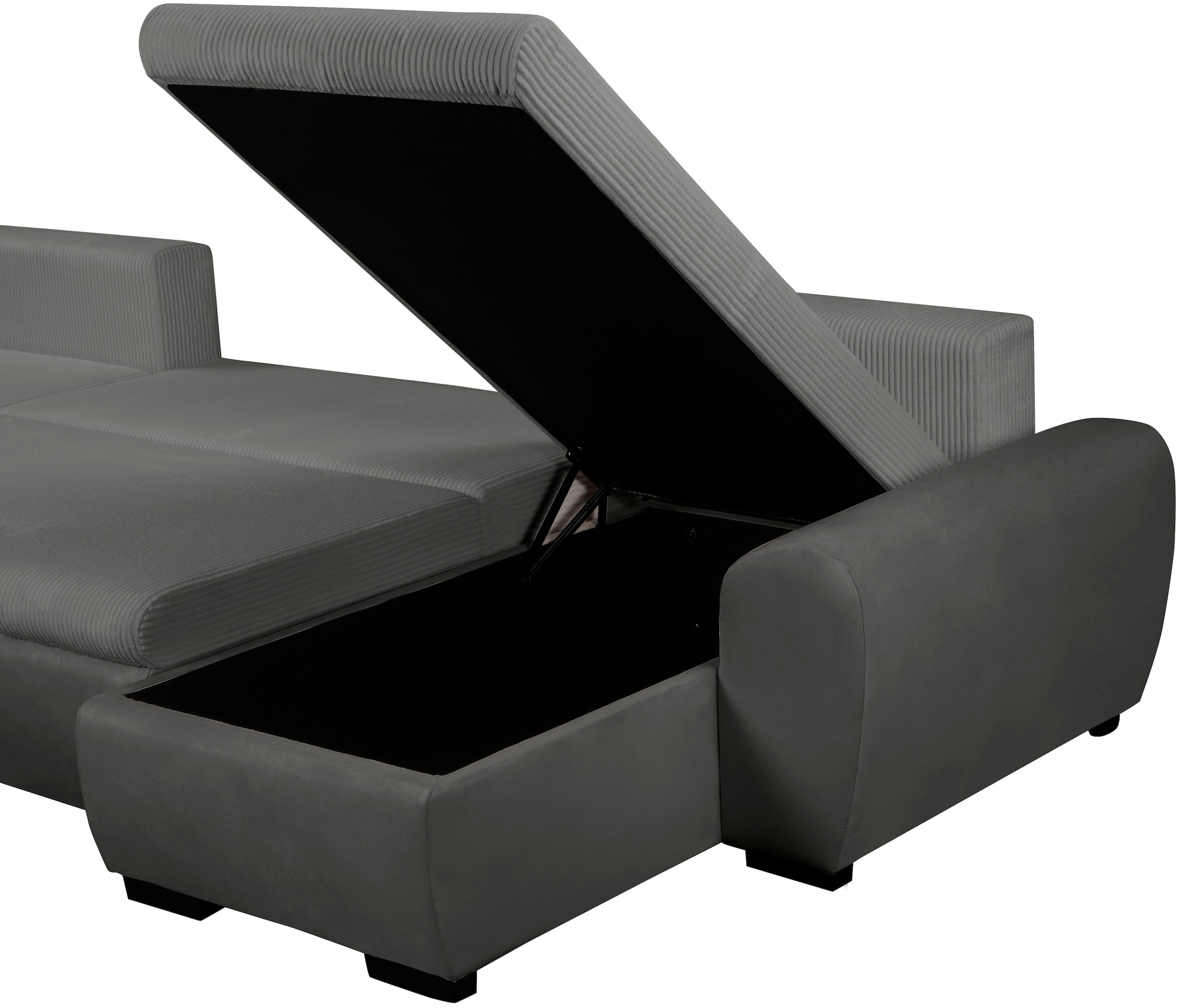 OTTO home Wohnlandschaft »KIVELLA Cord-Struktur, U-Form, 307 cm« Schlaffunktion(128/257), Bettkasten, Cord-Struktur-Mix