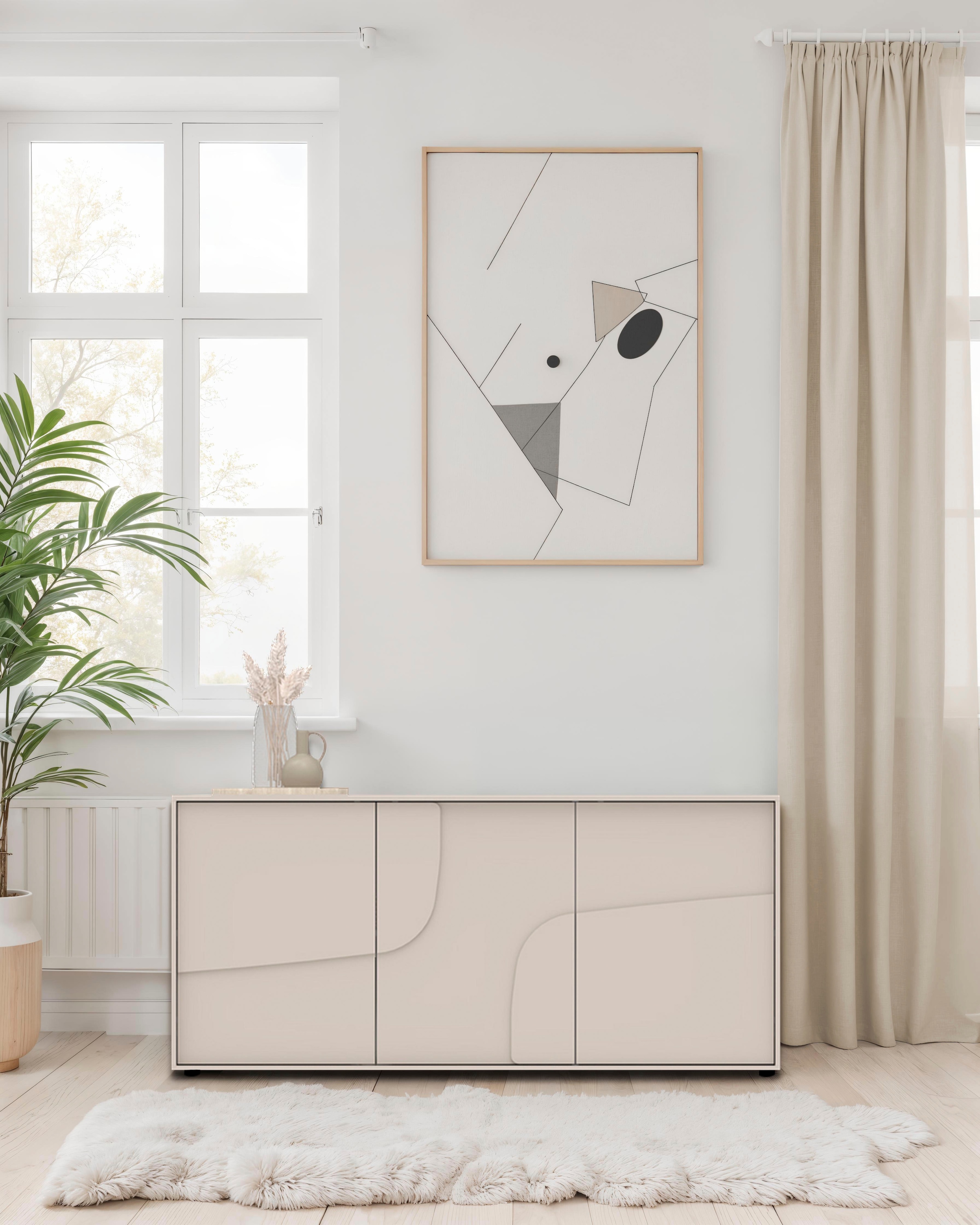 INOSIGN Sideboard »Stone, 155 cm breit, 3 Türen, Anrichte, Kommode, Stauraumschrank« 3D-Design, Push-to-open, Innenraum großzügig, Füße 14/2 cm wählbar