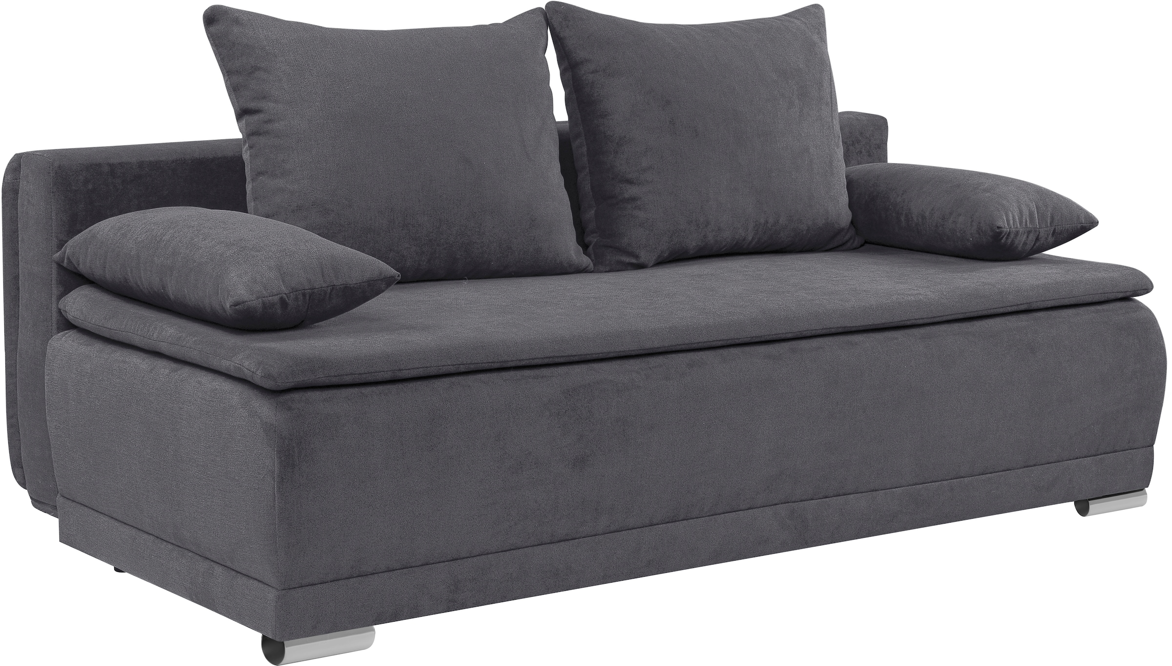 WERK2 Schlafsofa »Biggi komfortabel & elegant, Schlaffunktion, Bettkasten, Breite 206 cm«, inkl. losen Kissen, Struktur weich ASTON, dunkelgrau