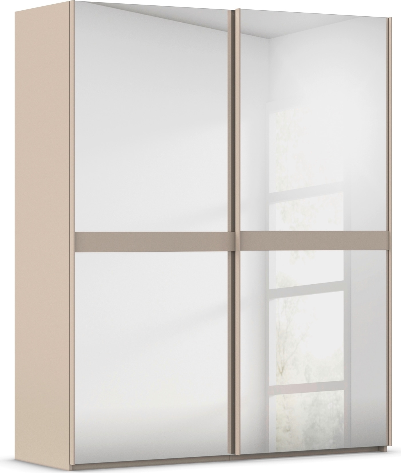 rauch Schwebetürenschrank "Kleiderschrank Schrank Garderobe Schlafzimmerschrank SCALE-LINE" edle Optik mit Bauchbinde in Korpusfarbe Spiegelfront MADE IN GERMANY