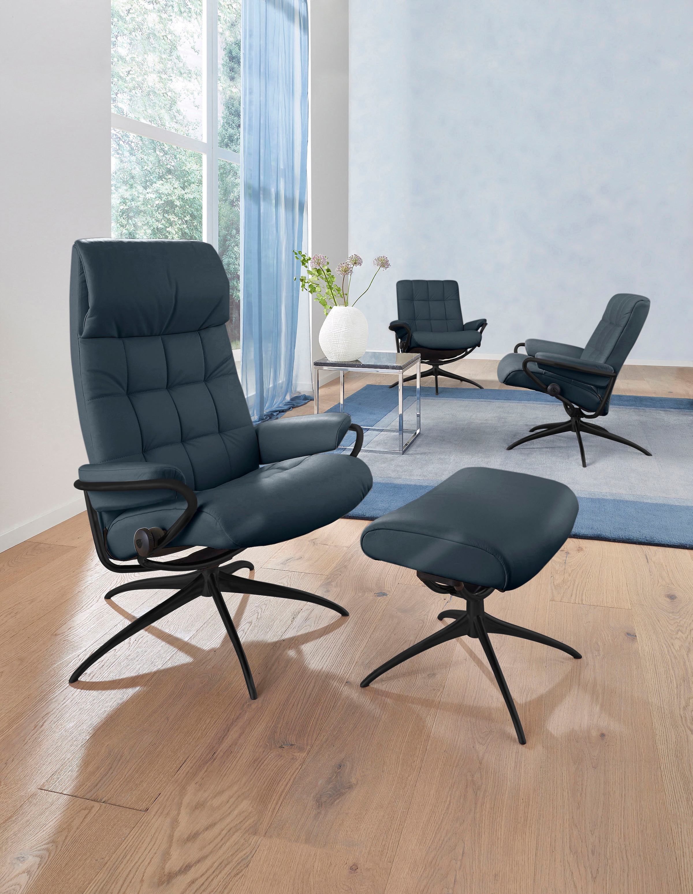 Stressless® Relaxsessel »London« Set, Relaxsessel mit Hocker,  mit Hocker, High Back, mit Star Base, Gestell Schwarz