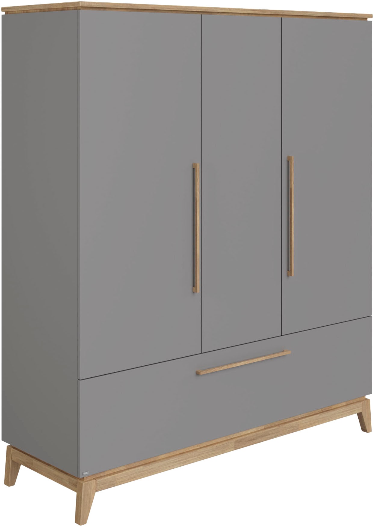 PAIDI Kleiderschrank "STIENE in Beige oder Grau, 3 Türen und 1 Schublade mit Soft-Close" B/H/T ca. 170/200/57cm, inkl Kleiderstange + Einlegeböden, Kleiderschrank mit Eiche Massivholz