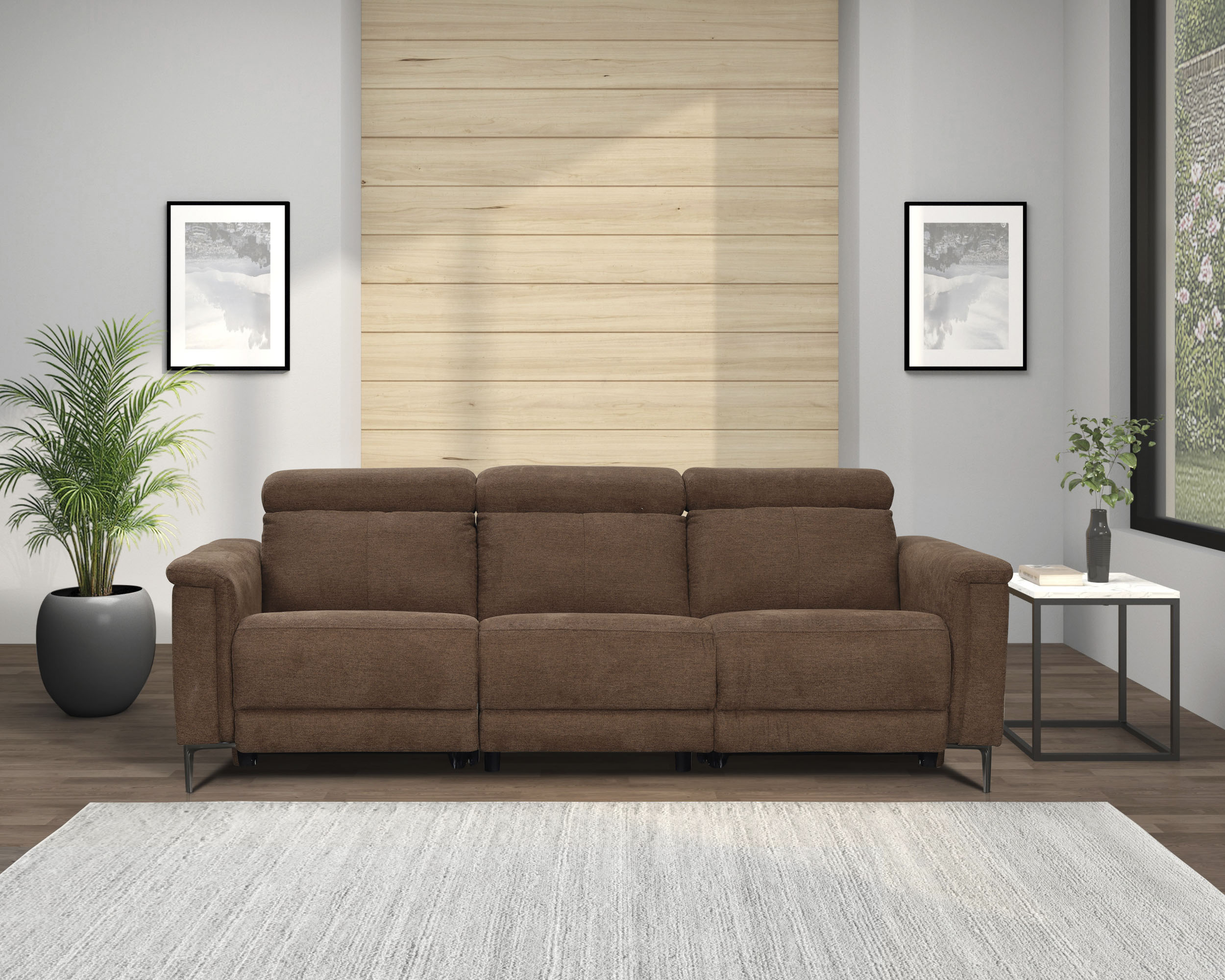OTTO home 3-Sitzer "LUND,Struktur-Bezug, 222 cm, man. o. elektr. Relaxfunktion in 2 Sitzen" (links/rechts), USB-A bei elektrischer Ausführung, Kopfteilverstellung