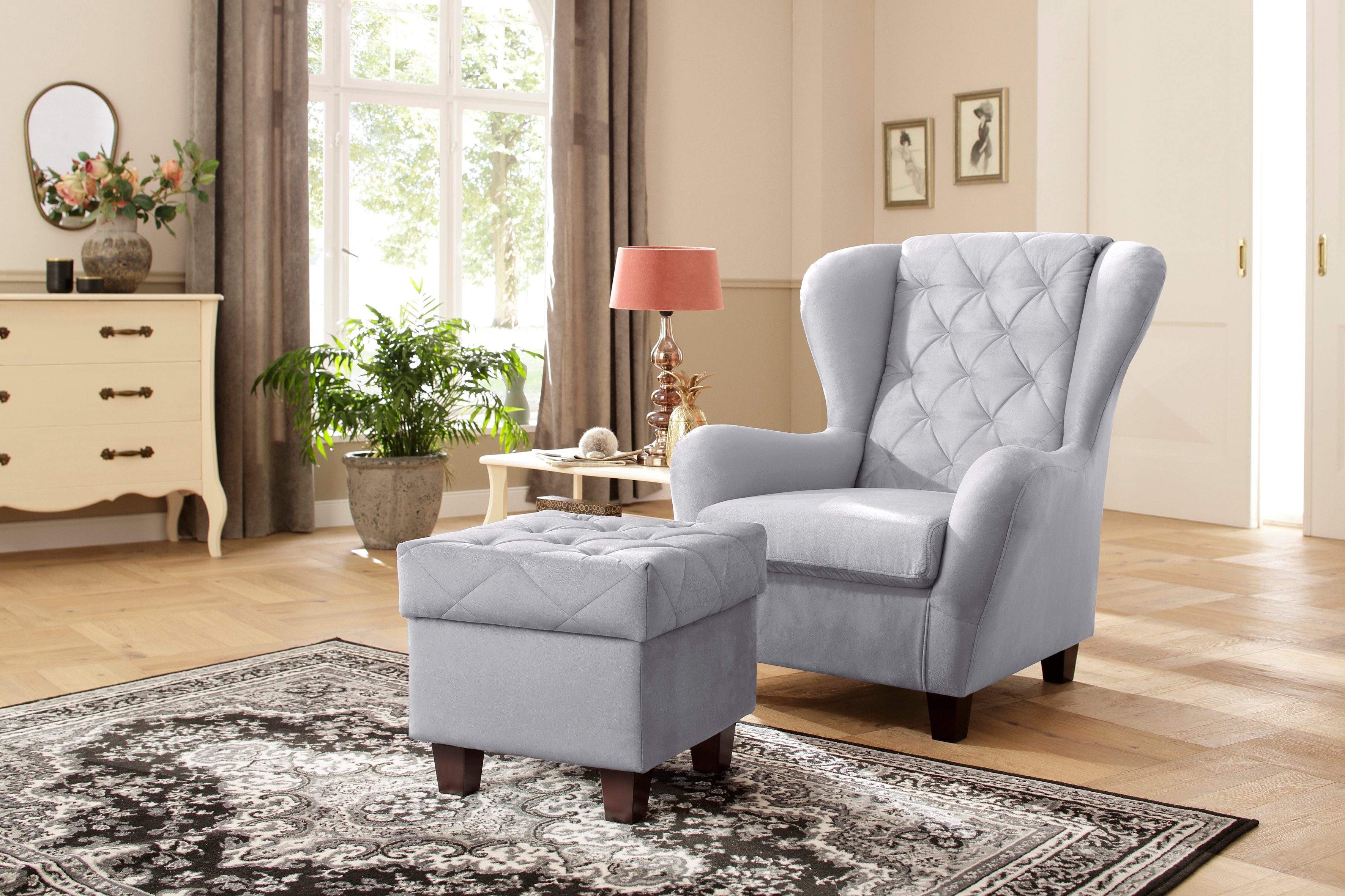 Home affaire Ohrensessel "Alexander, B: 92 cm, Sitzhöhe: 44 cm" Set: mit Hocker