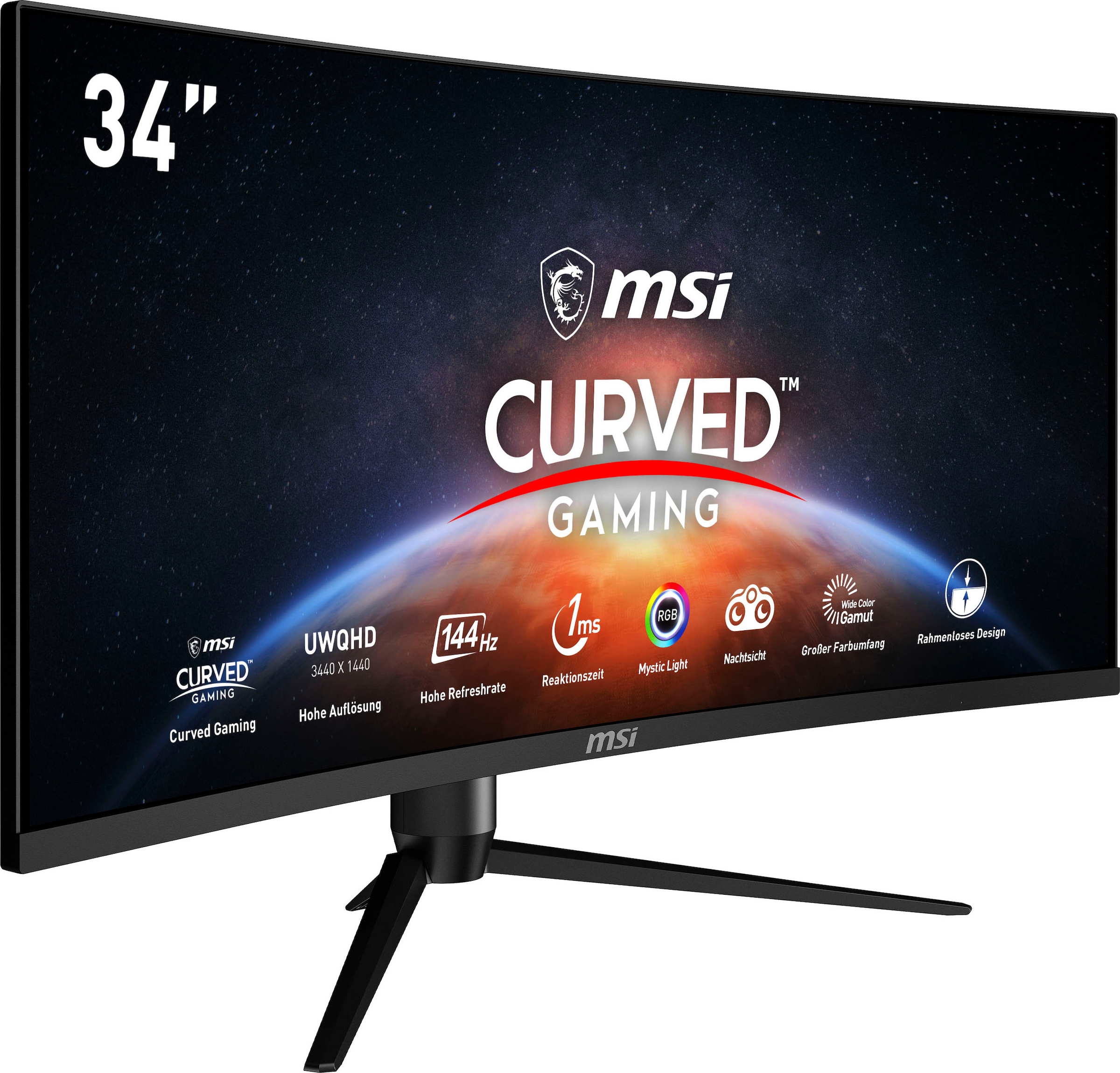 MSI Curved-Gaming-LED-Monitor »Optix MAG342CQR«, 86 cm/34 Zoll, 3440 x 1440 px, UWQHD, 1 ms Reaktionszeit, 144 Hz, höhenverstellbar, 3 Jahre Herstellergarantie