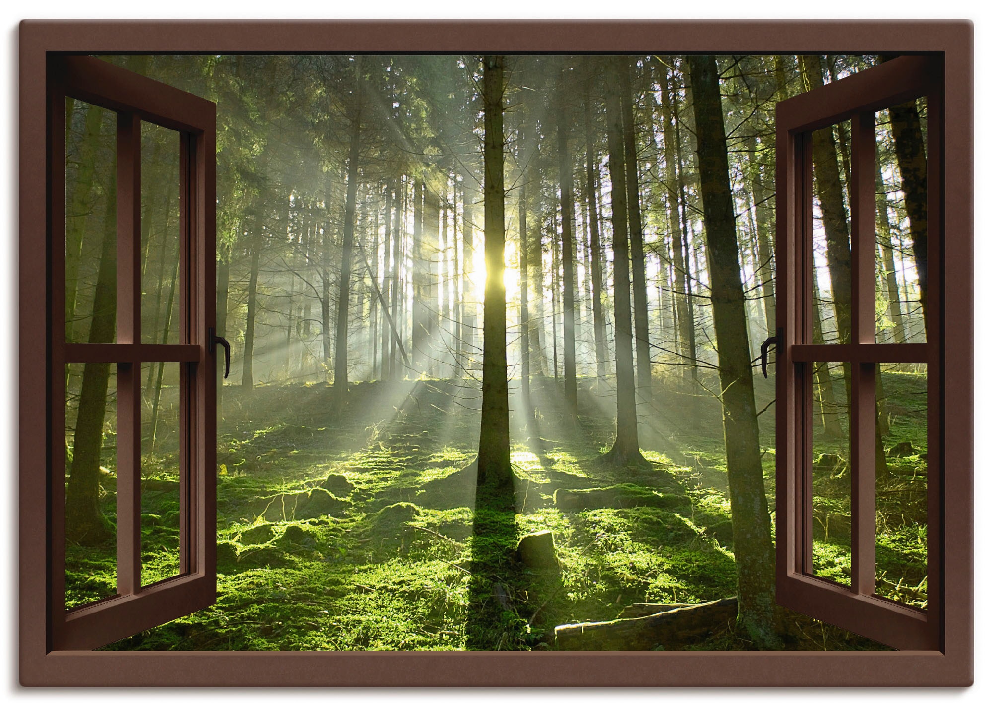 Artland Leinwandbild "Fensterblick - Wald im Gegenlicht, braun", Fensterbli günstig online kaufen