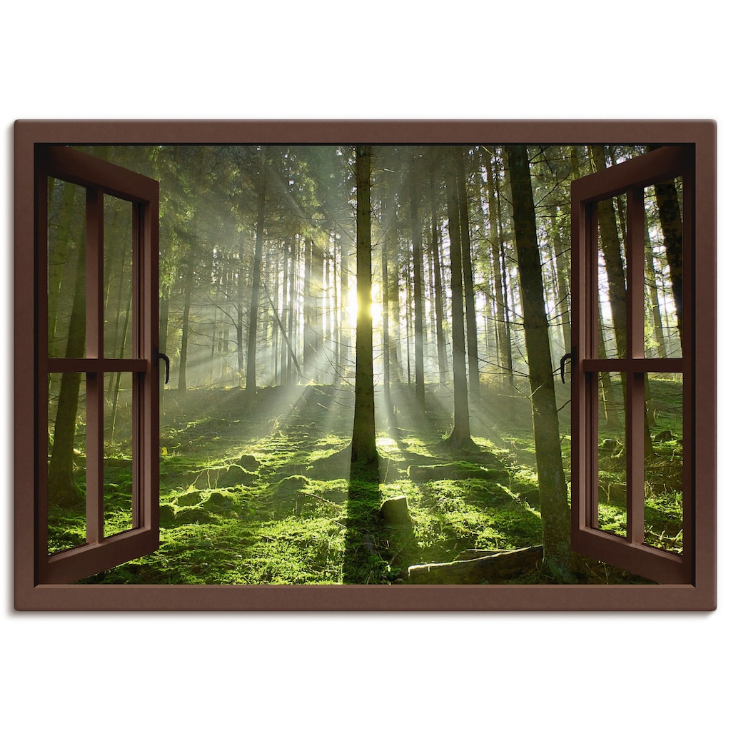 Artland Leinwandbild »Fensterblick - Wald im Gegenlicht, braun«, Fensterblick, (1 St.)