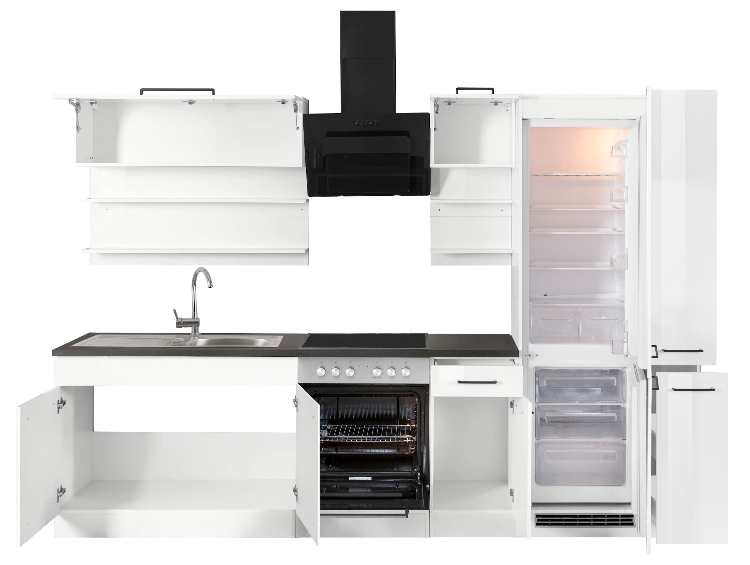 KOCHSTATION Küchenzeile »KS-Tulsa«, ohne E-Geräte, Breite 300 cm, schwarze Metallgriffe, MDF Fronten
