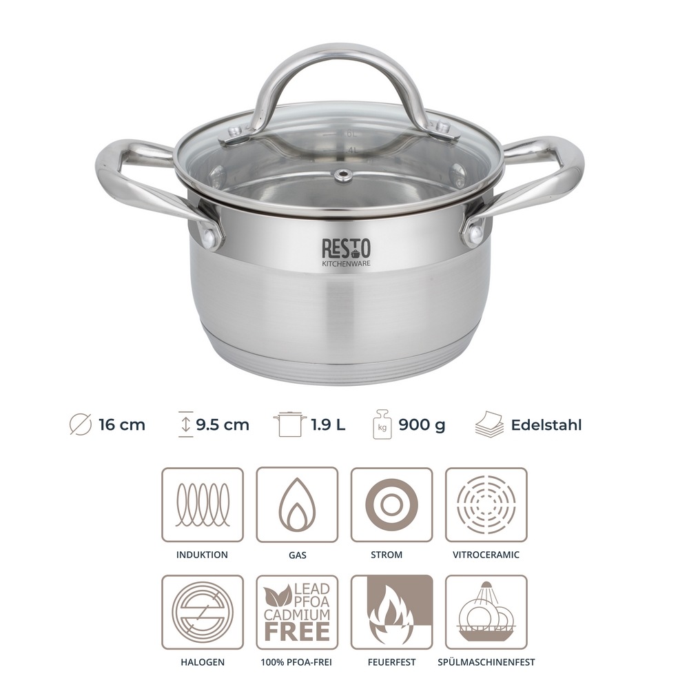 Thumbnail - RESTO Kitchenware Kochtopf "Rigel, Topf energiesparend und spülmaschinenfest" 2 Stk. tlg. Edelstahl 18/10