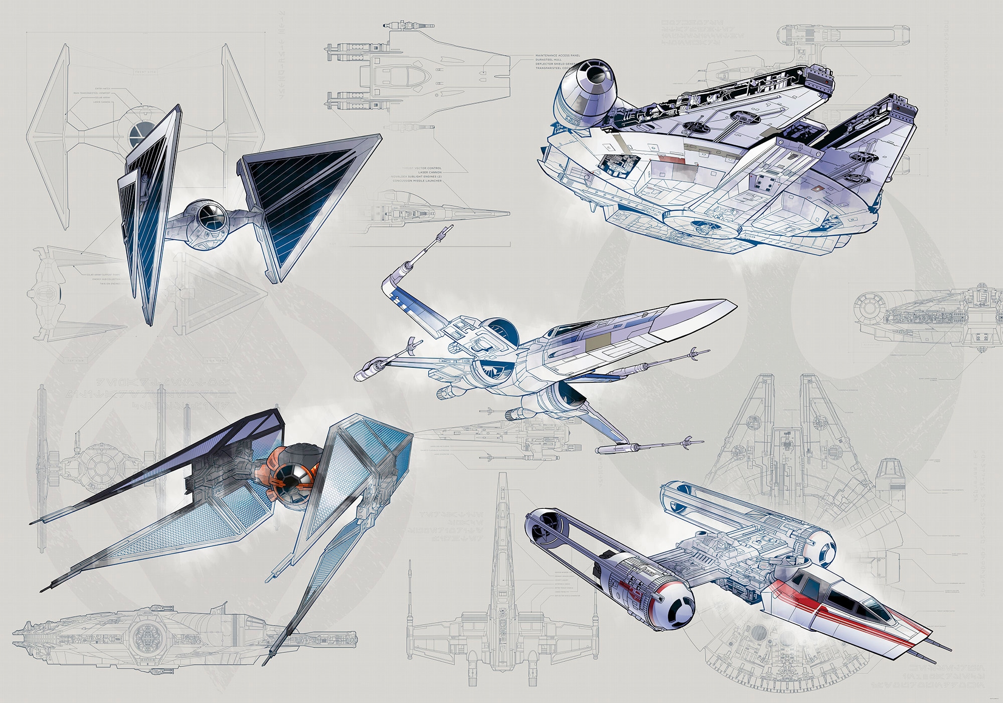 Komar Vliestapete "Digitaldruck Vlies - Star Wars Blueprint Light - Größe 400 x 280 cm" bedruckt glatt Kinderzimmer