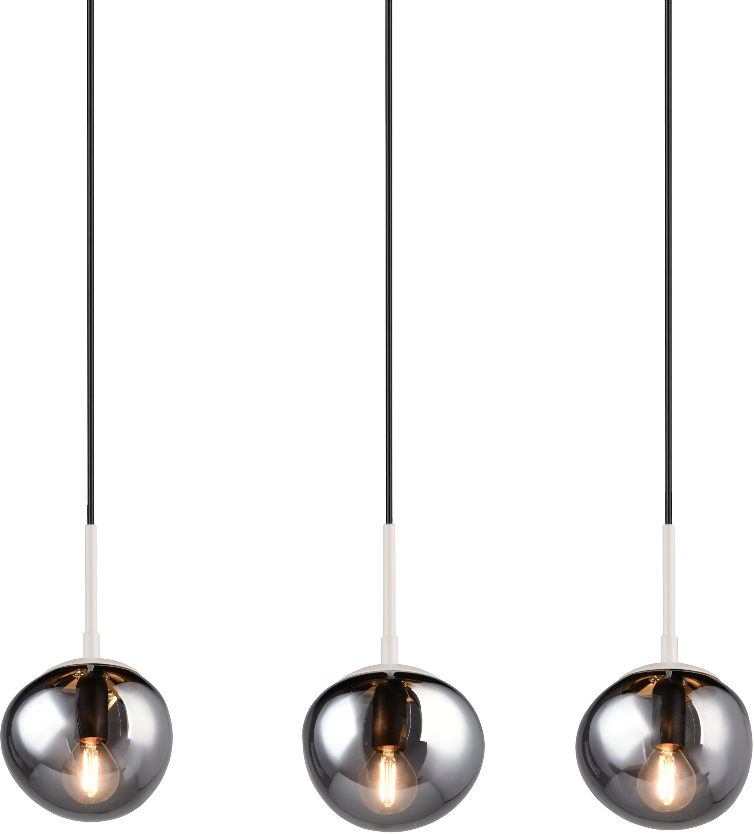 s.Oliver Pendelleuchte »ANJELLA, Hängelampe exkl 3x E14 max 10W, in warm grey + smoke Glas«, 3 flammig, Leuchtmittel E14 | Leuchtmittel wechselbar, mit mundgeblasenen Glas Lampenschirmen in rauchgrau, 150 x 60 x 8,5 cm