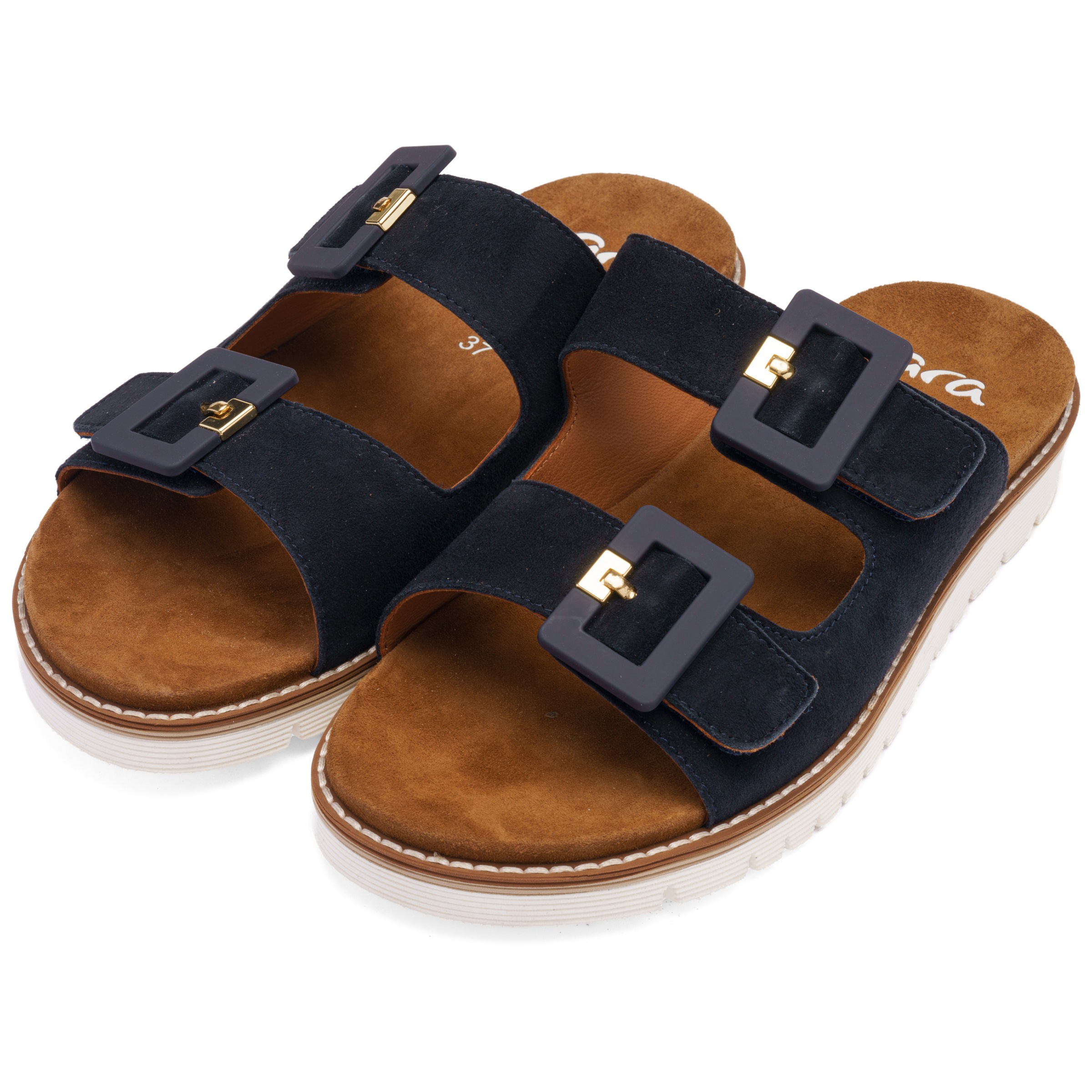Pantolette ARA "KENT", Damen, Gr. 37, nachtblau, Ziegenveloursleder, unifarben, Schuhe Pantolette, Schlupfschuh, Hausschuh, Bequemschuh in Komfortweite G (= weit) 2