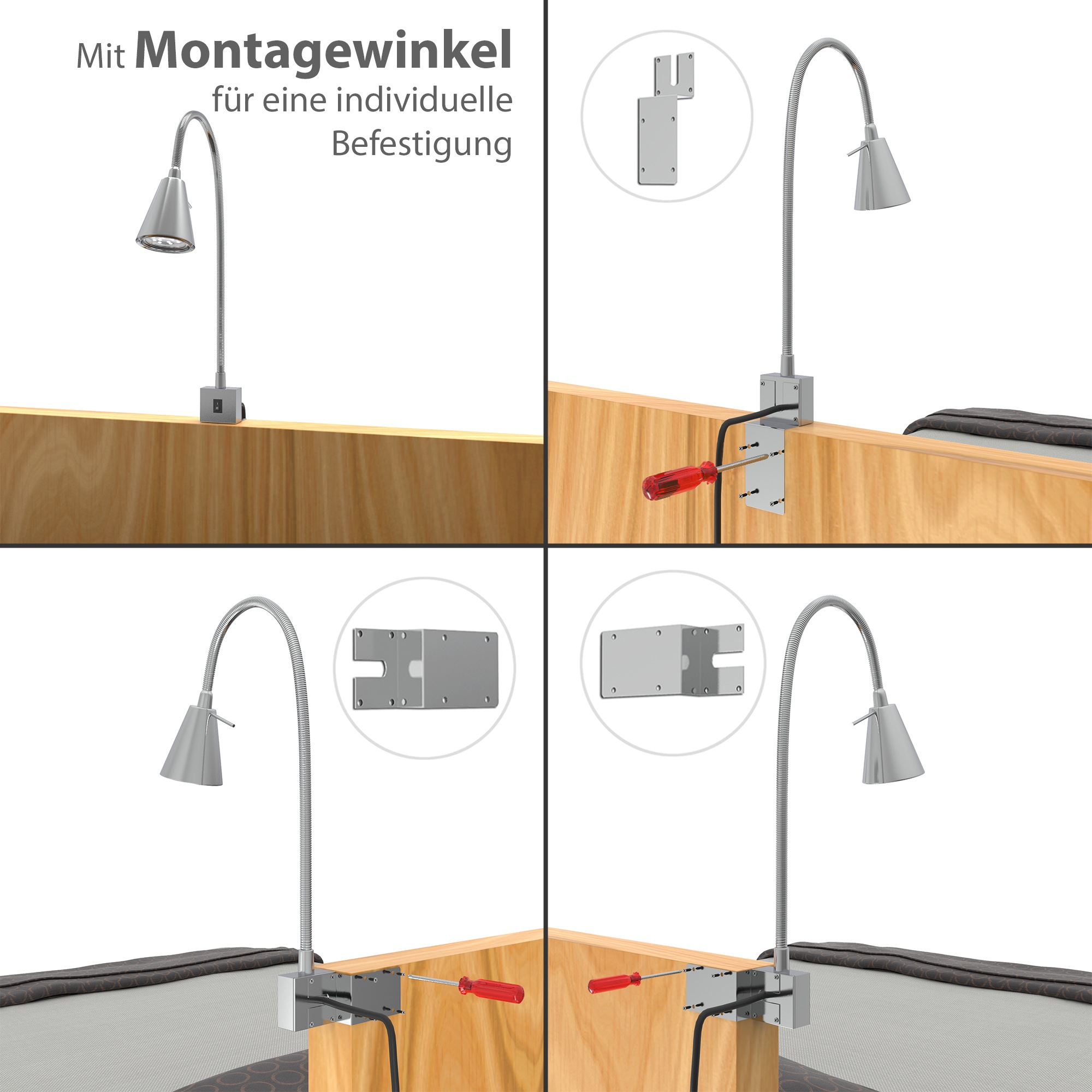 Briloner Leuchten LED Wandleuchte »2er Set LED Bettleuchte Schlafzimmer Wohnzimmer Matt-Nickel«, 2er Set LED Bettleuchte Schlafzimmer Wohnzimmer Matt-Nickel