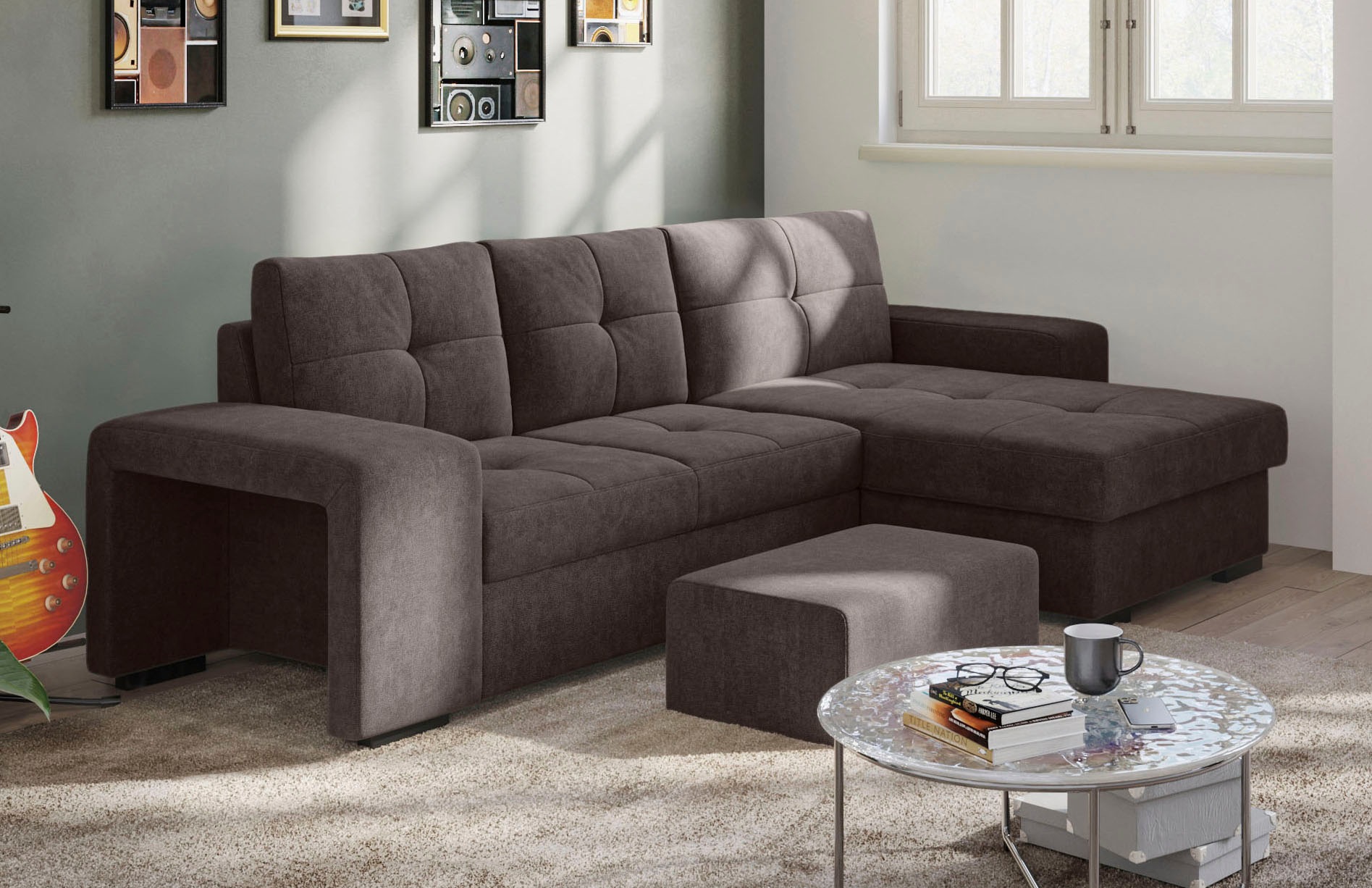 COTTA Ecksofa »Mattina L-Form«, inkl. Hocker, wahlweise mit Bettfunktion und Bettkasten