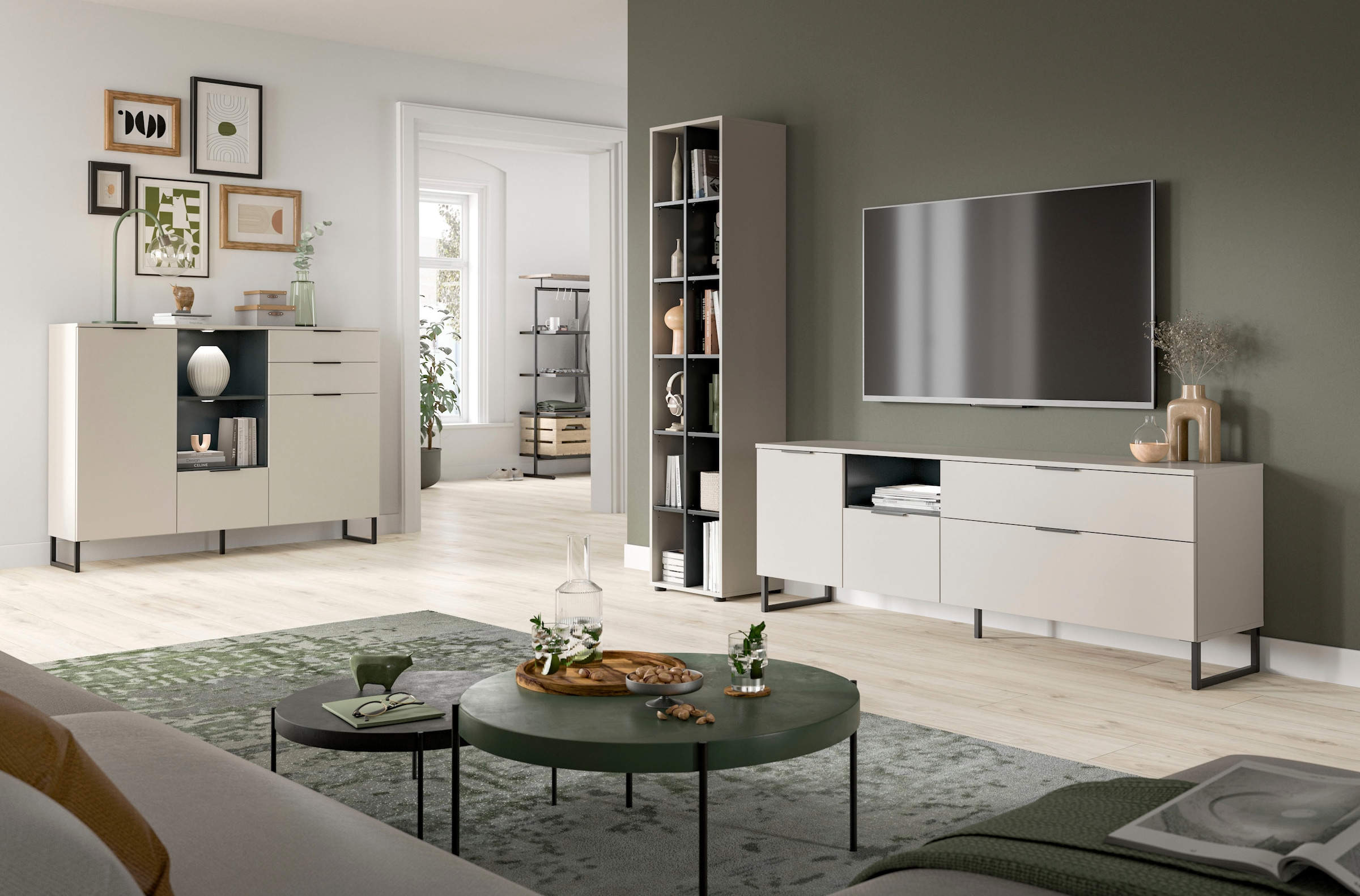 INOSIGN Wohnwand "ADIO, Breite 245 cm, 2-teiliges Set, mit Metall-Kufenfüße günstig online kaufen