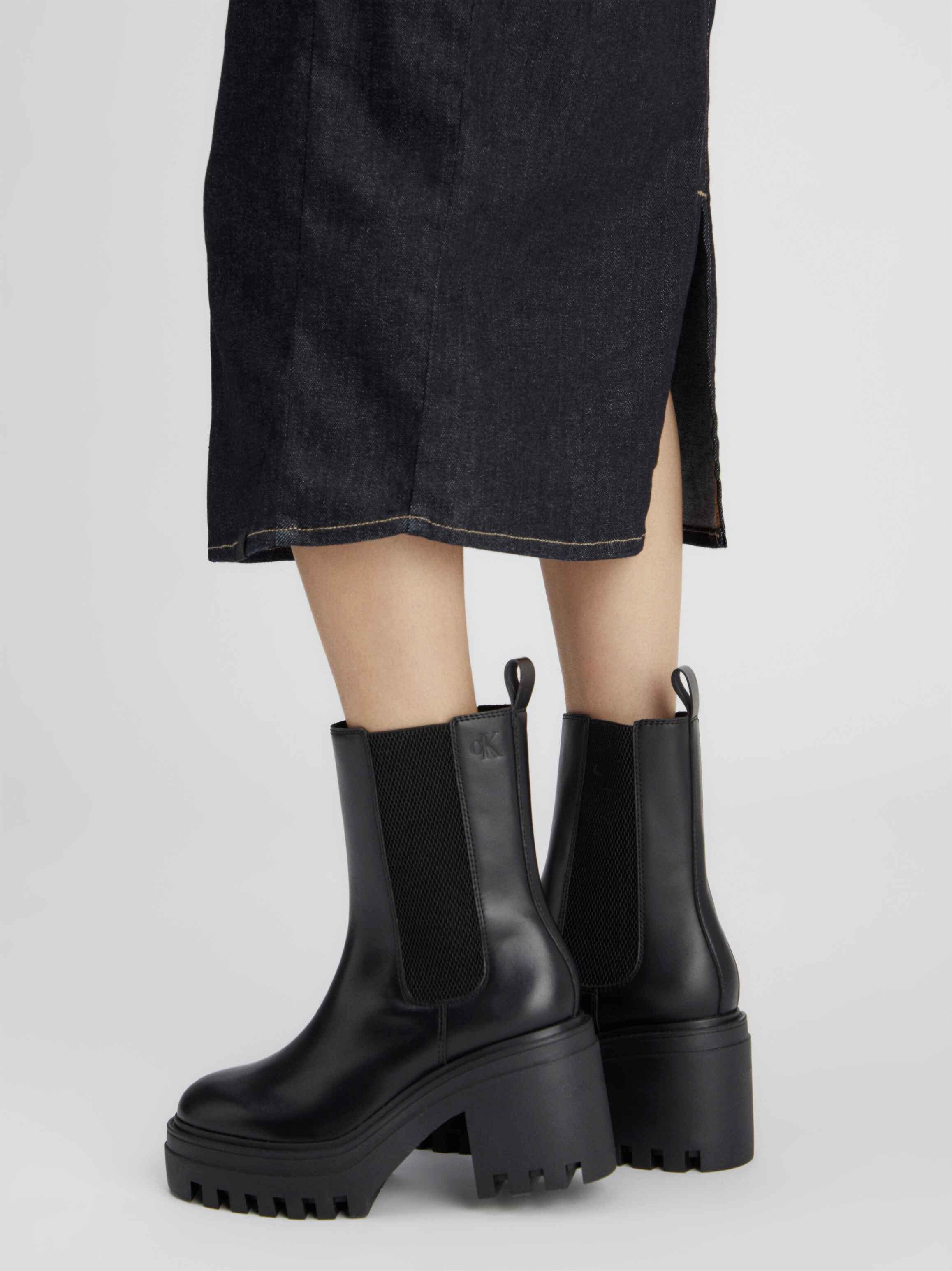 Calvin Klein Jeans Chelseaboots »CHUNKY HEELED CHELSEA LTH«, Stiefelette, Schlupfboots, Blockabsatz, mit Anziehlasche