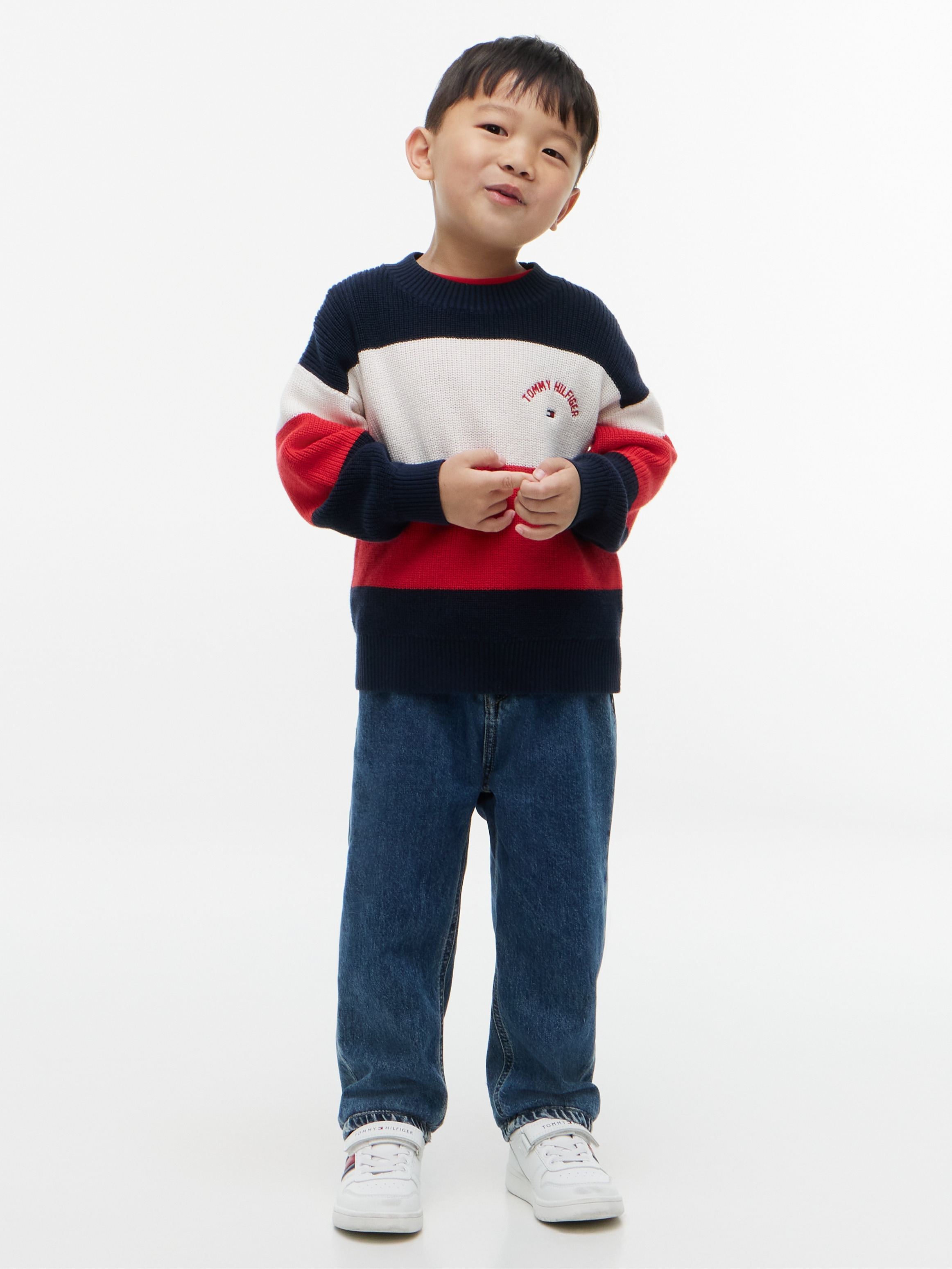 Tommy Hilfiger Strickpullover Rundhalsausschnitt, reine Baumwolle, für Kinder