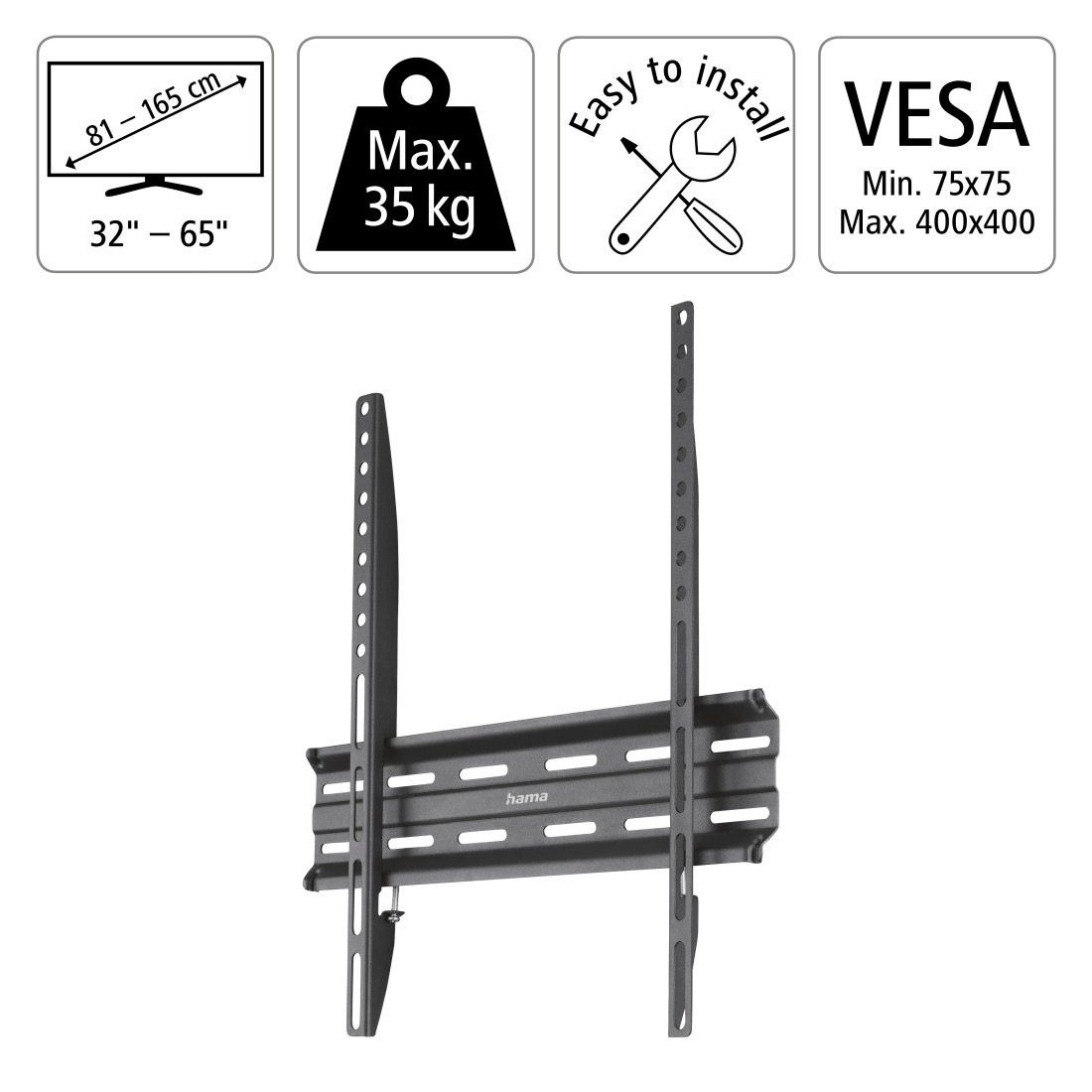 Hama TV-Wandhalterung »Wandhalterung (fix, VESA 400x400, 32"- 65")«, bis 165 cm Zoll