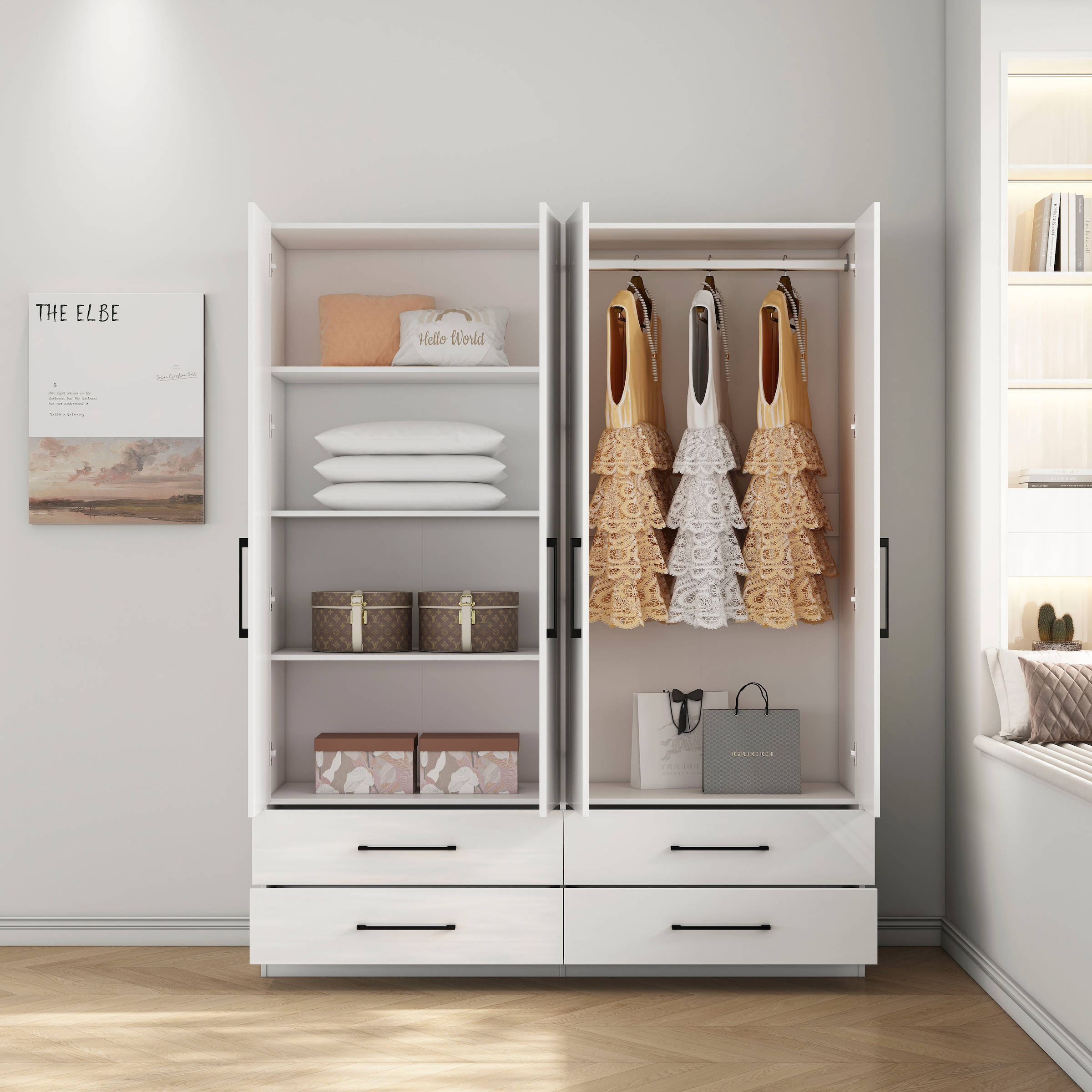OTTO home Kleiderschrank »Sylt Schlafzimmerschrank Bestseller mit hochglänzenden Fronten«, (Drehtürenschrank mit 4 Schubladen und 4 Türen), Schrank in Breite 160 mit viel Stauraum
