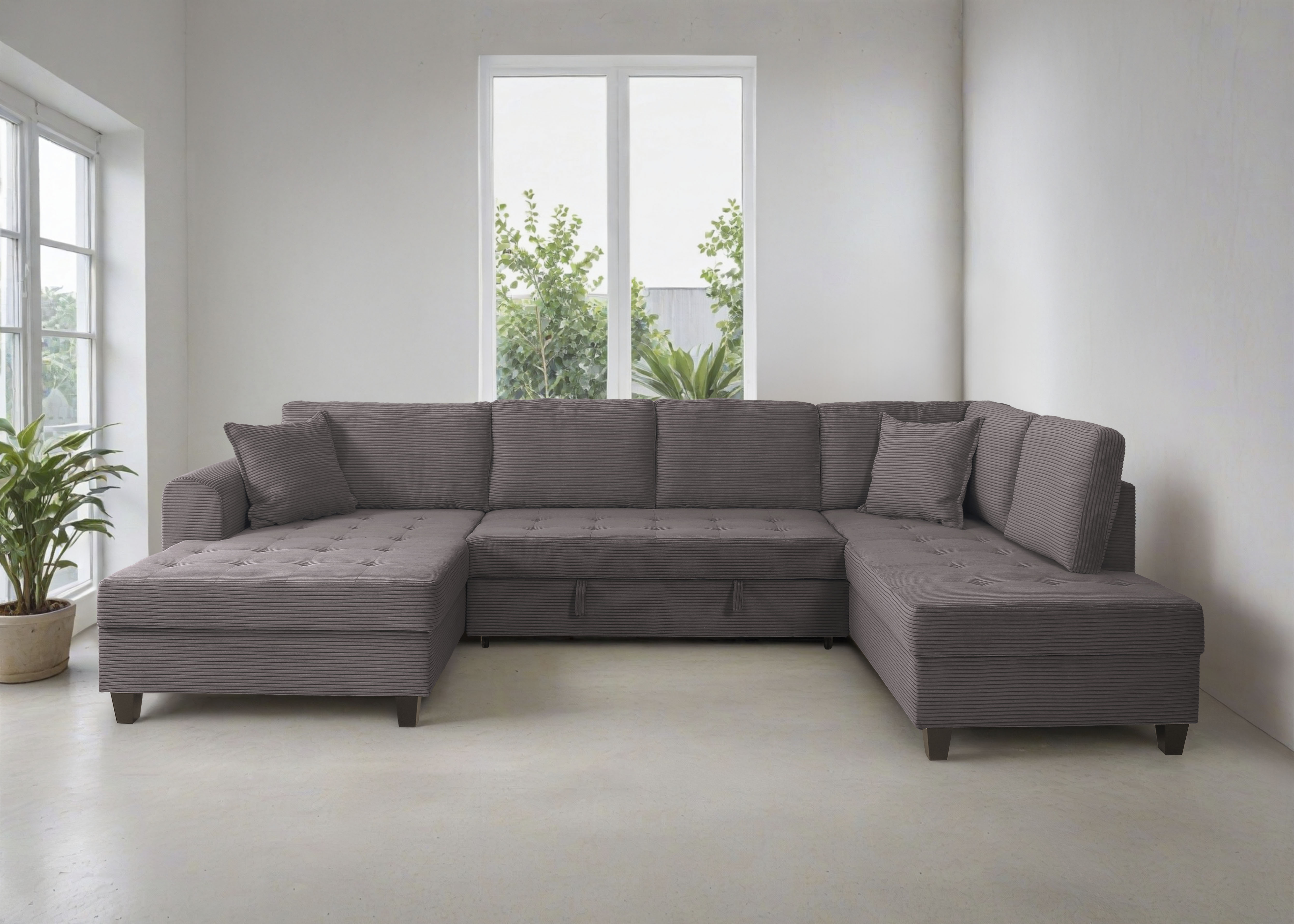 Trends by HG Wohnlandschaft "Moritz U-Form, B: 324 cm" mit Schlaffunktion, Bettkasten & Zierkissen