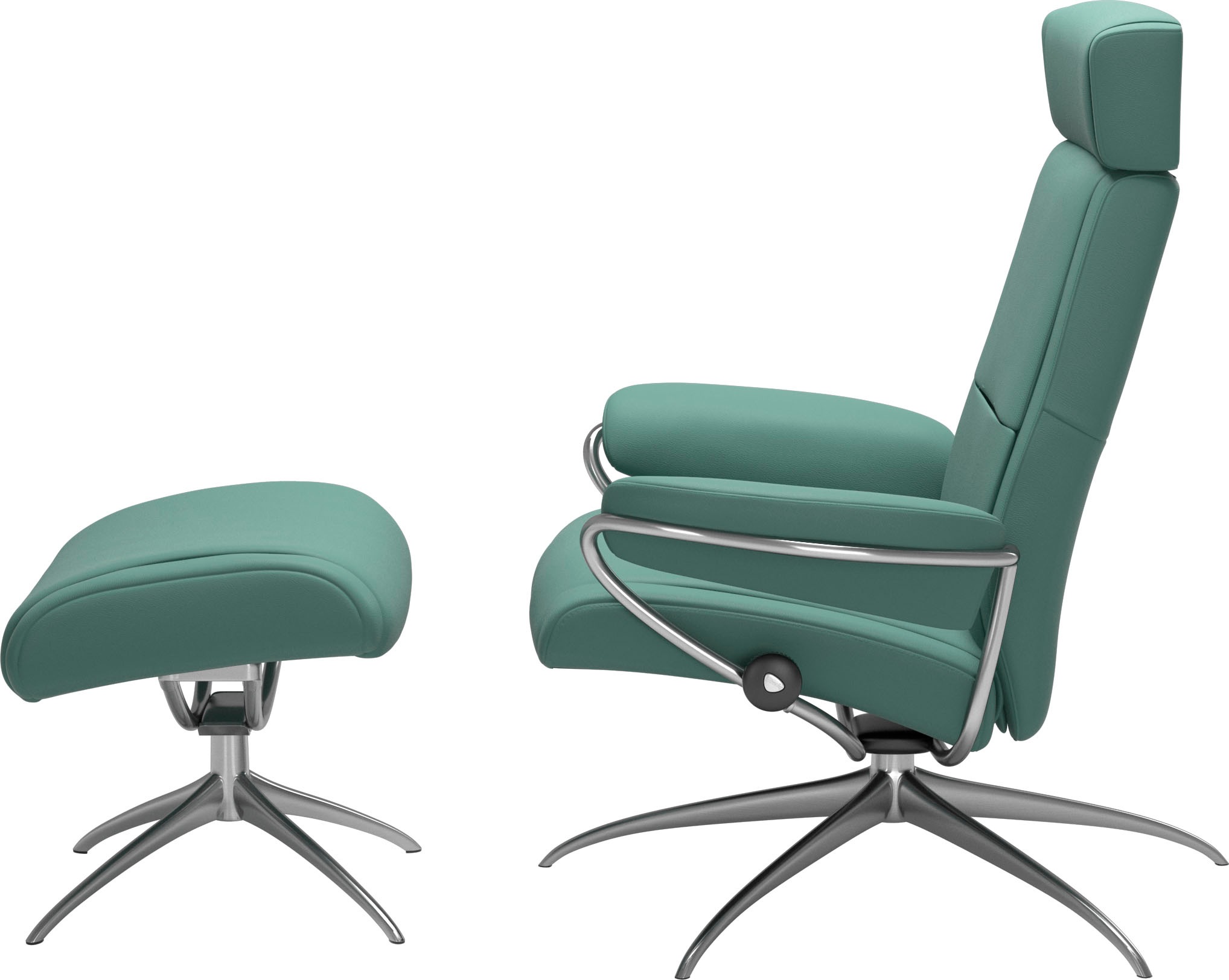 Thumbnail - Stressless "Paris" Set, Relaxsessel mit Hocker, mit Hocker, Low Back mit Kopfstütze, mit Star Base, Gestell Chrom