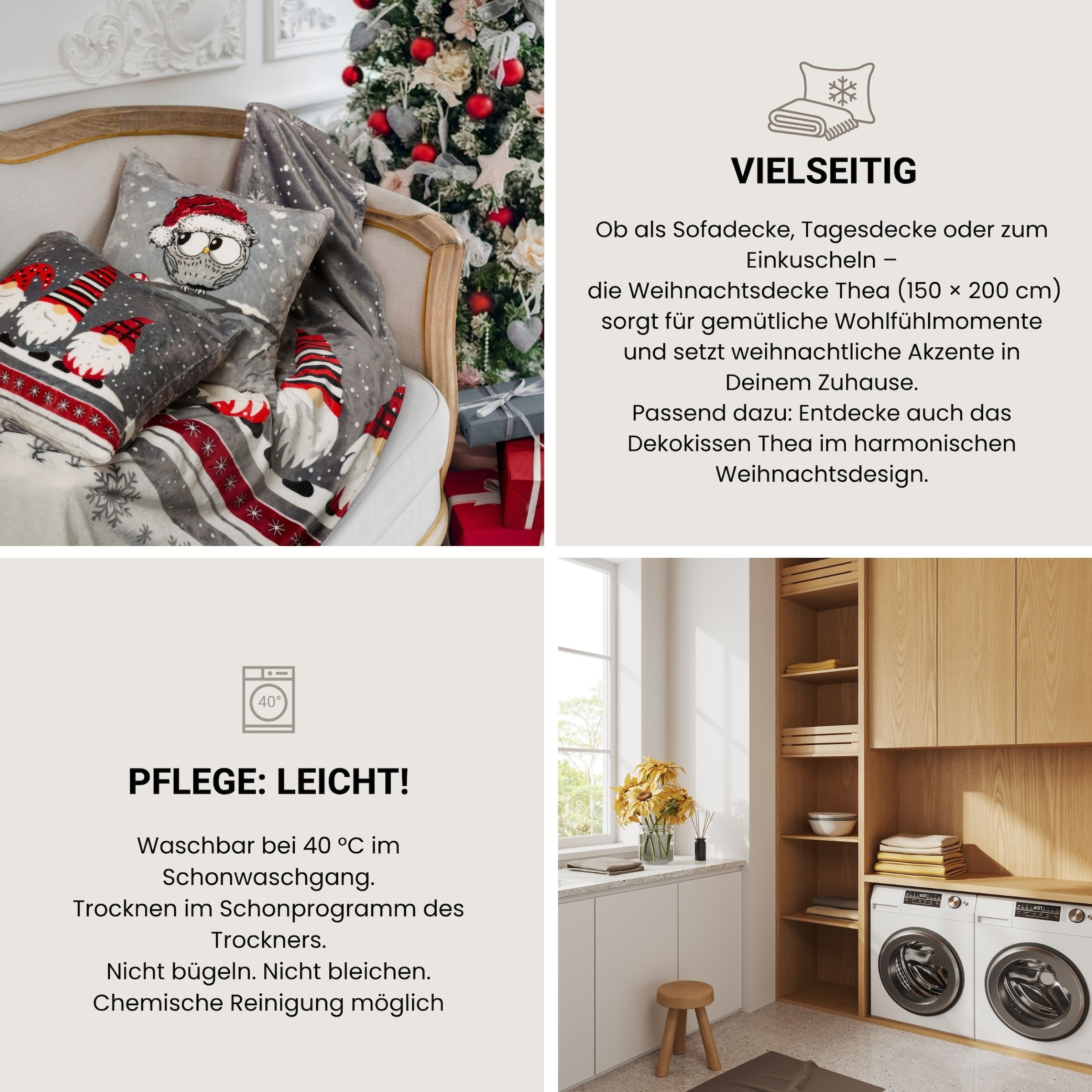 Schiesser Wohndecke »Wohndecke Thea, weiche Kuscheldecke mit weihnachtlichem Eulenmotiv« OEKO-TEX STANDARD 100