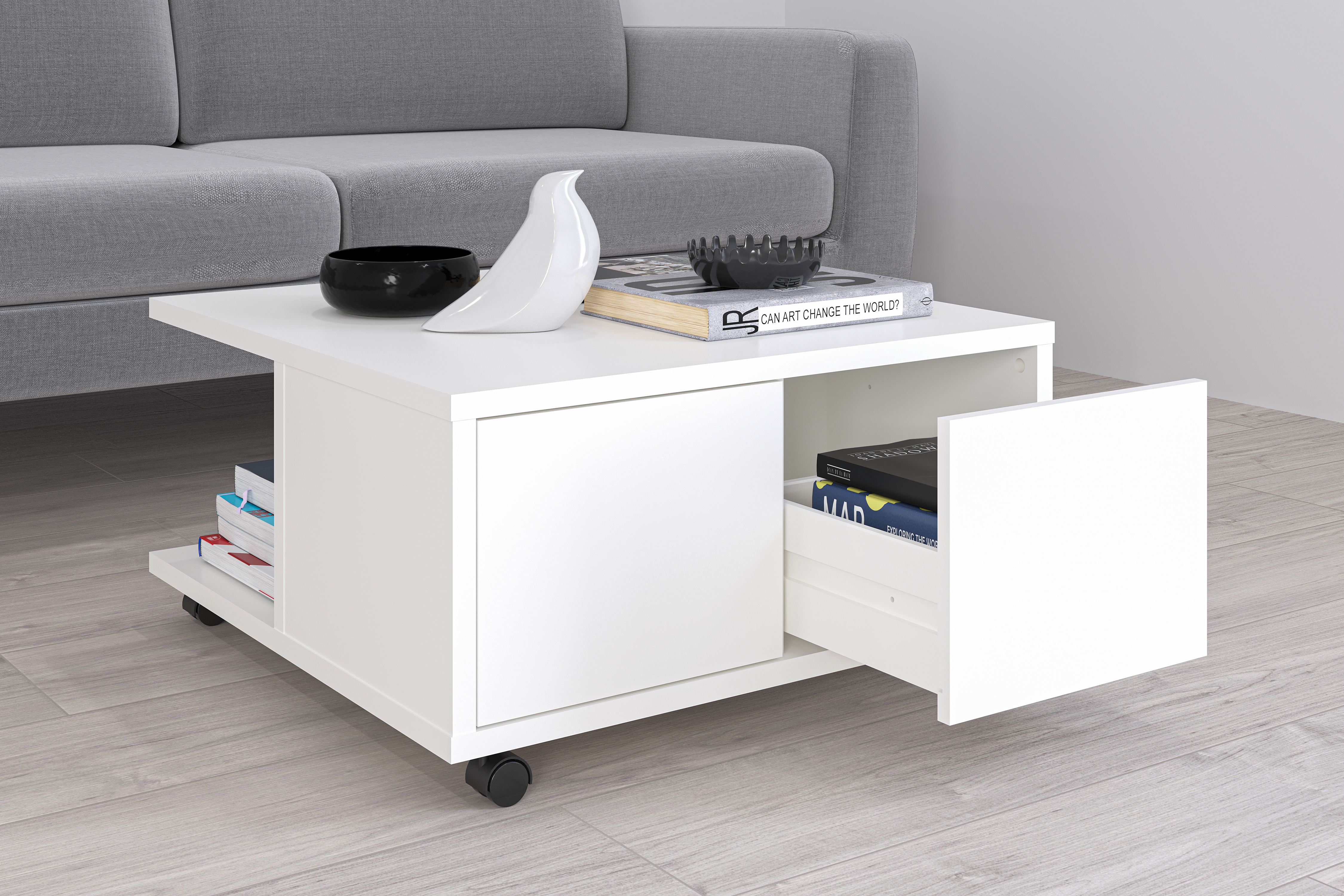 FMD Couchtisch "Twin" Sofatisch mit Rollen, Push-to-open, viel Stauraum, Breite: 70 cm