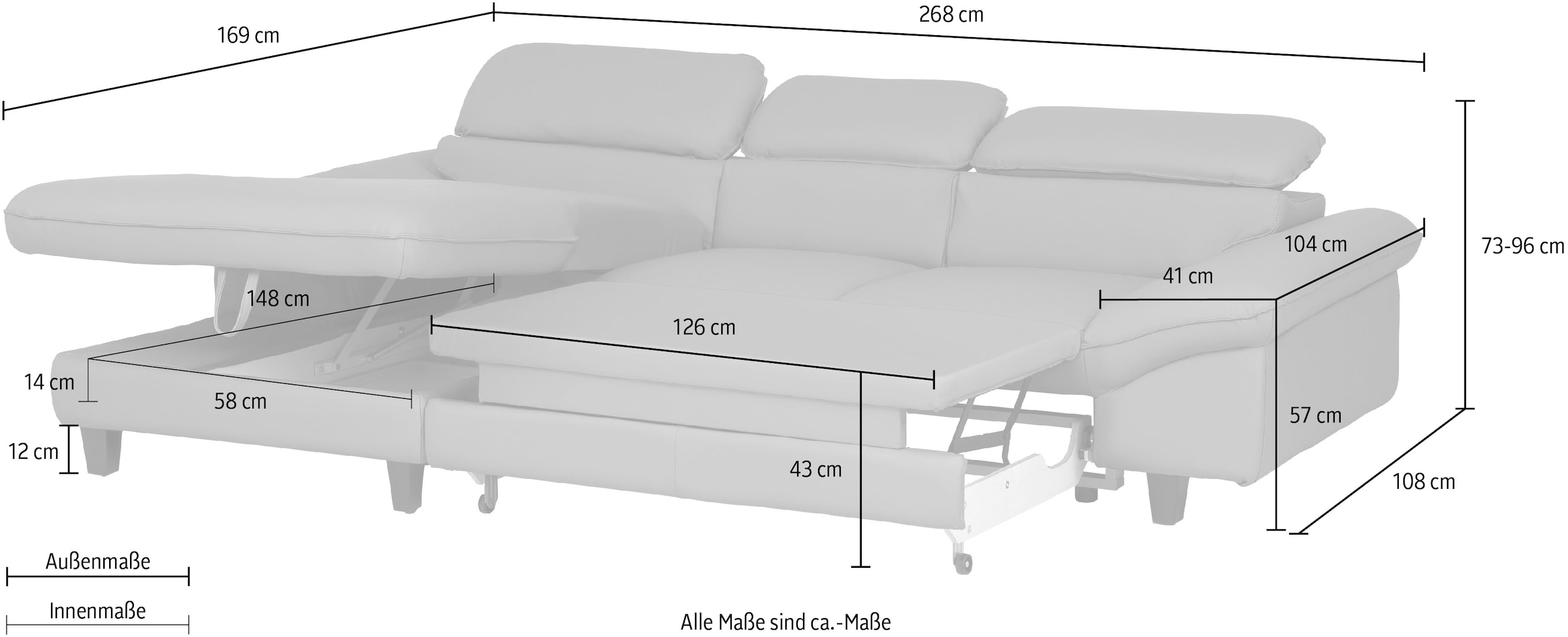 Home affaire Ecksofa »Pilot L-Form«, mit Kopfteilverstellung, optional Bettfunktion und Bettkasten