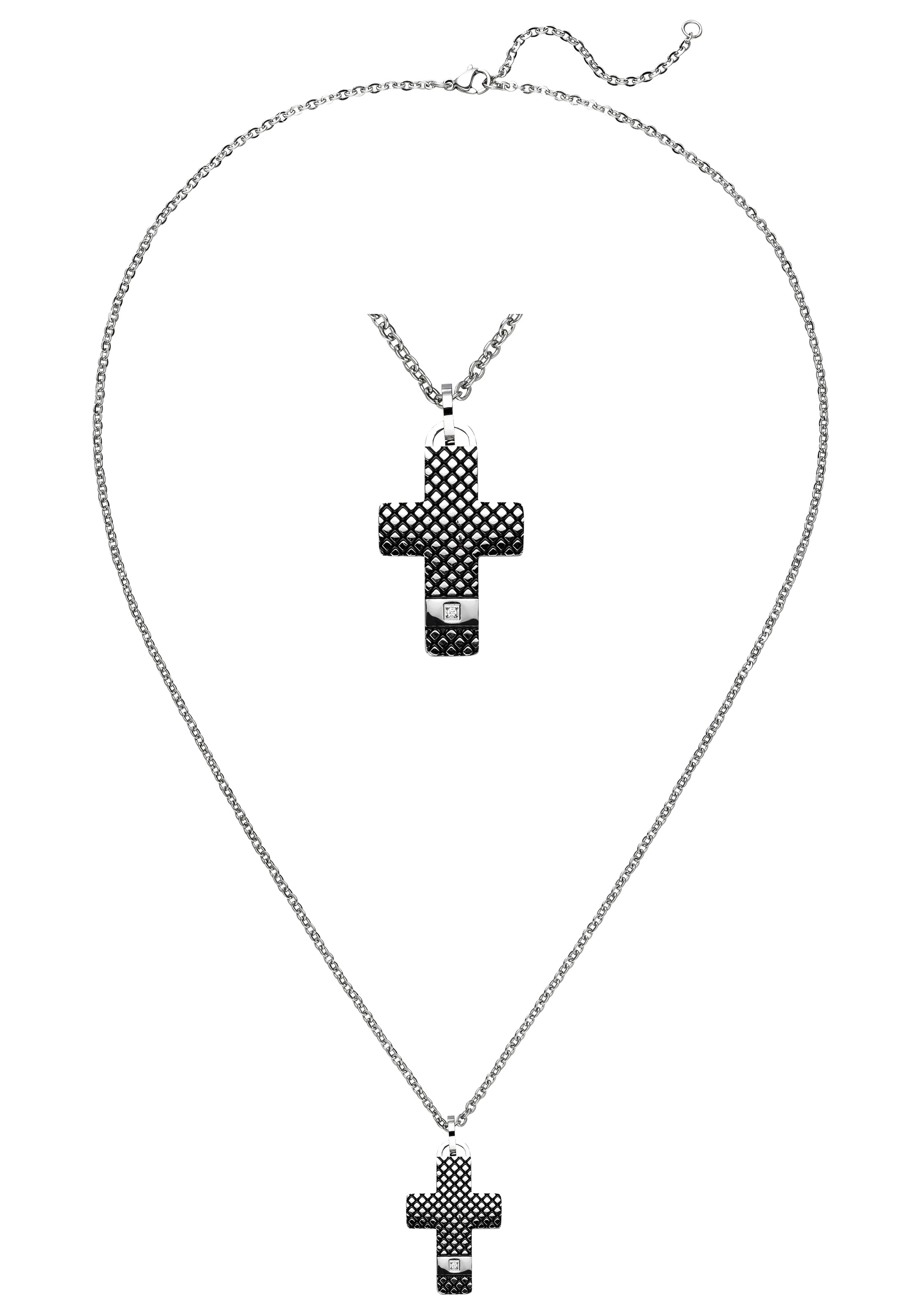 Kette mit Anhänger JOBO "Kreuz", silber (edelstahlfarben), Halsketten, Damen, Edelstahl, L: 56, aus Edelstahl mit Zirkonia 56 cm