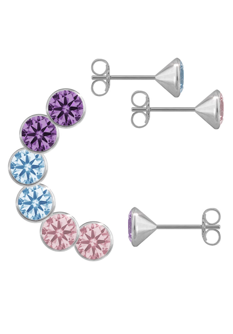 Ohrstecker-Set FIRETTI "Multipack Schmuck Geschenk Silber 925 Ohrstecker Glitzer" Gr. 5,5, bunt (silberfarben, pink, hellblau, lila, pink, hellblau, amethyst), Ohrringe, Mädchen, 5,5, Silber 925 (Sterlingsilber), mit Zirkonia (synth.)