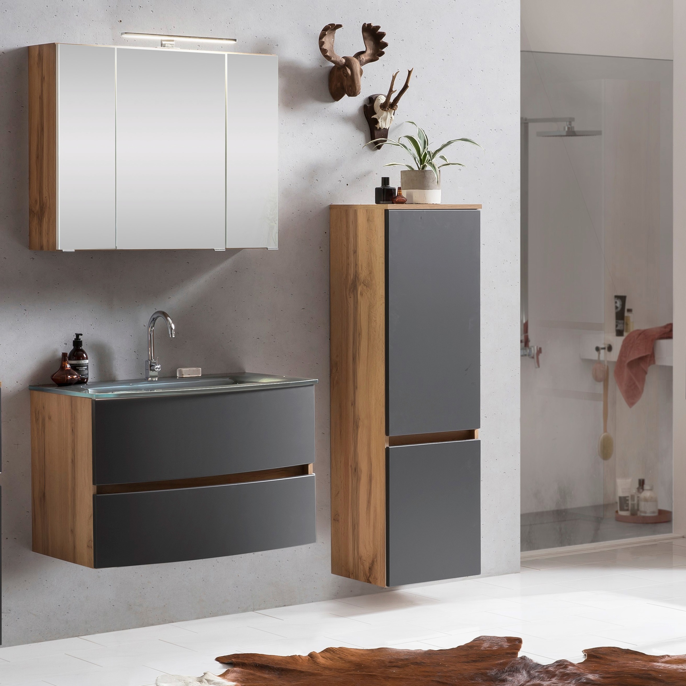 welltime Badezimmer-Set »Kaunas«, (Set, 3 St.), bestehend aus Waschtisch-Set mit Midischrank, Breite 120 cm