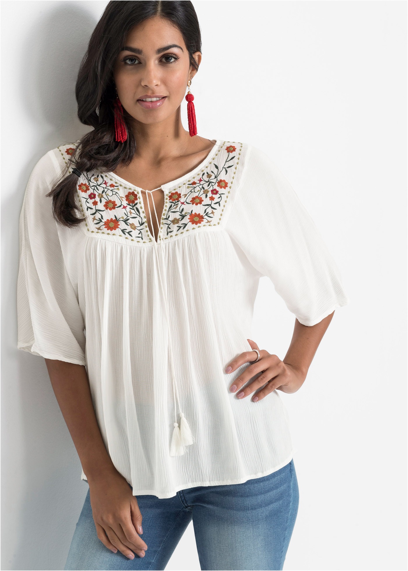 bonprix Tunika Casual Stil, A-Linie Passform, Kurzarm-Design, mit Stickerei günstig online kaufen