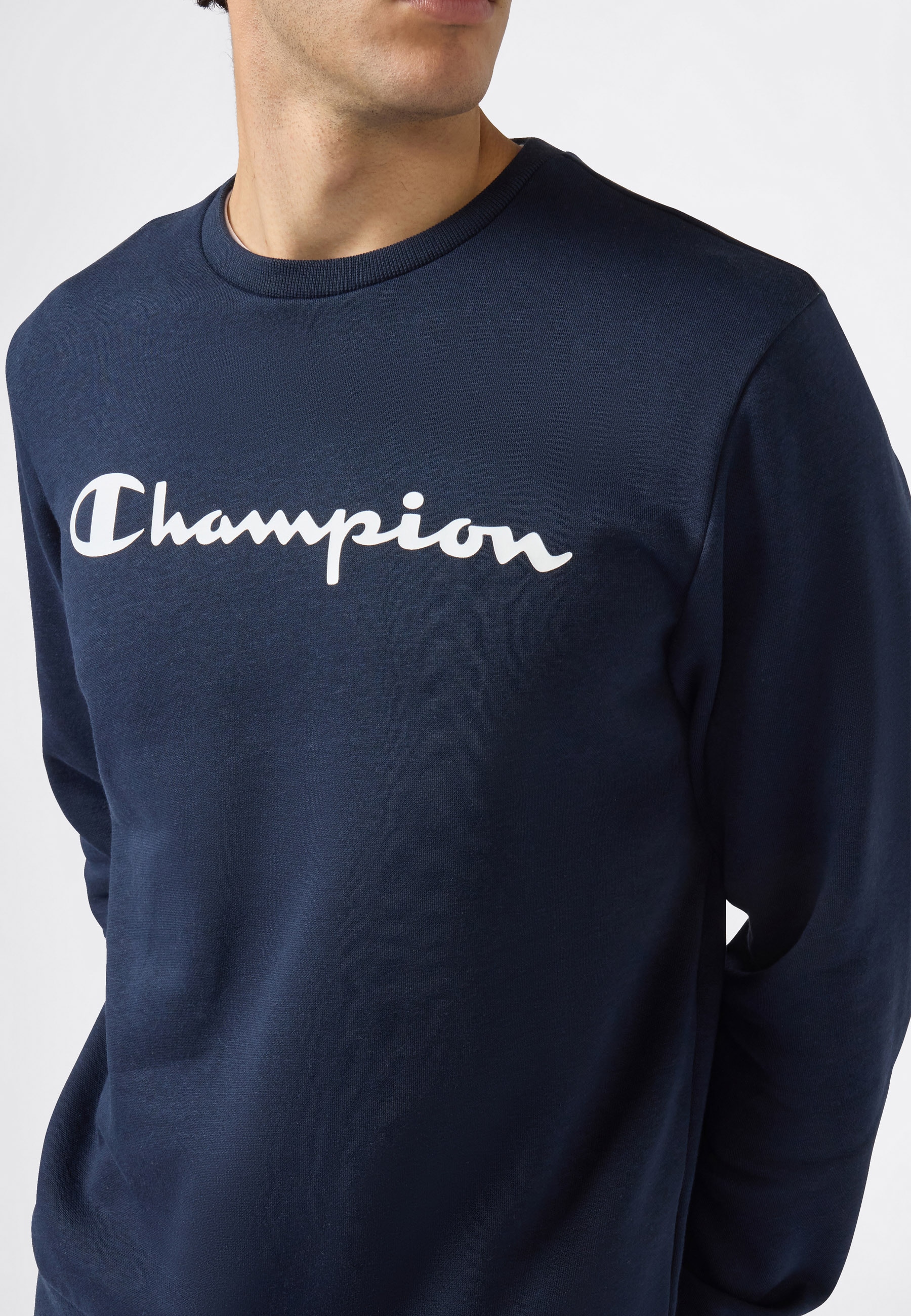 Champion Kapuzensweatshirt "BASICS Fleece Crewneck Sweatshirt Large Logo", mit Baumwolle und Polyester, Langarm-Ausführung, gerader Abschluss