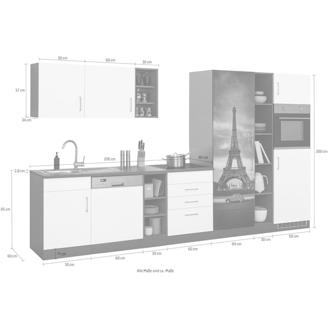 HELD MÖBEL Küchenzeile »Paris«, ohne E-Geräte, Breite 350 cm kaufen | BAUR