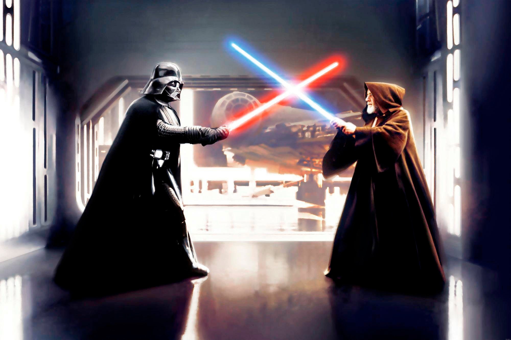 KOMAR Vliestapete "Digitaldruck Vlies - Star Wars Vader vs. Kenobi - Größe 300 x 200 cm", B/L: 300m x 200m, Rollen: 1, bunt, Wohnzimmer, Tapeten,