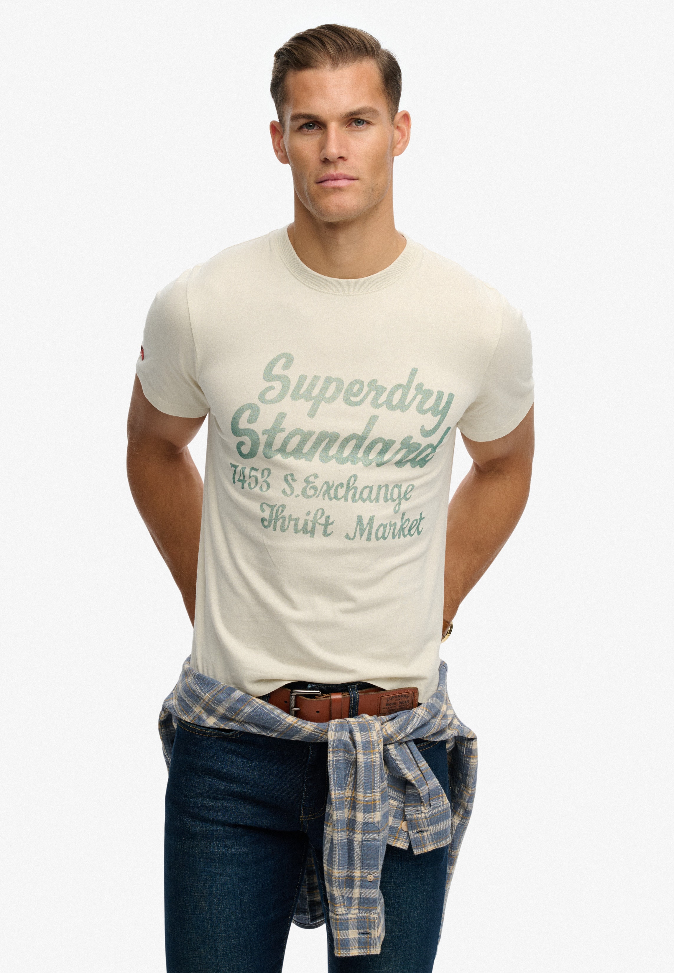 Superdry Rundhalsshirt "Industry Worker Relaxed Tee" aus Baumwolle und Single Jersey, Regular Fit, mit Druck, Kurzarm
