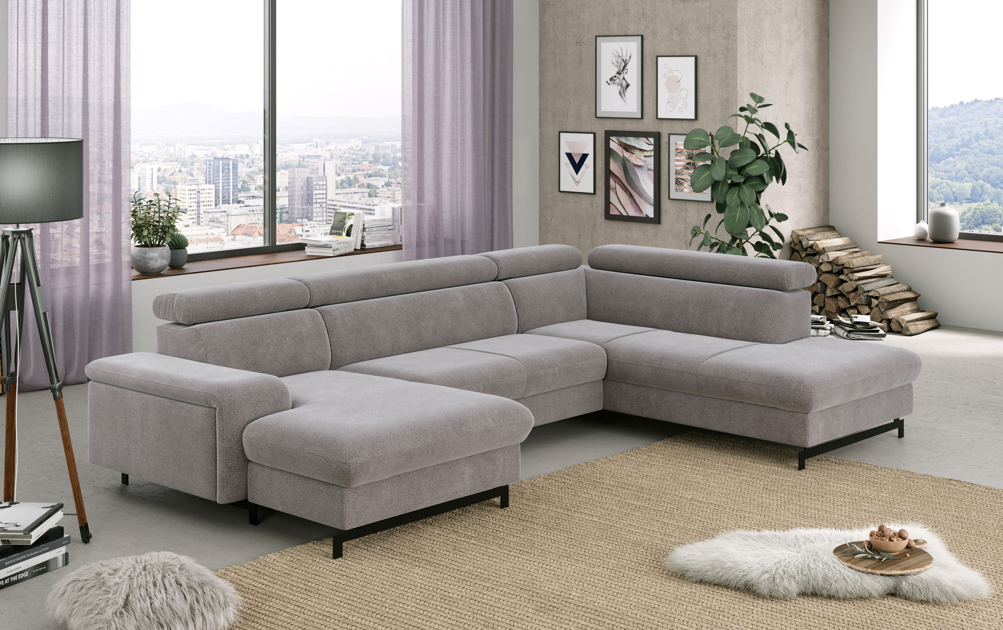 COTTA Wohnlandschaft "Emma U-Form, B: 328 cm" mit Kopfteilverstellung, optional Schlaffunktion & Bettkasten