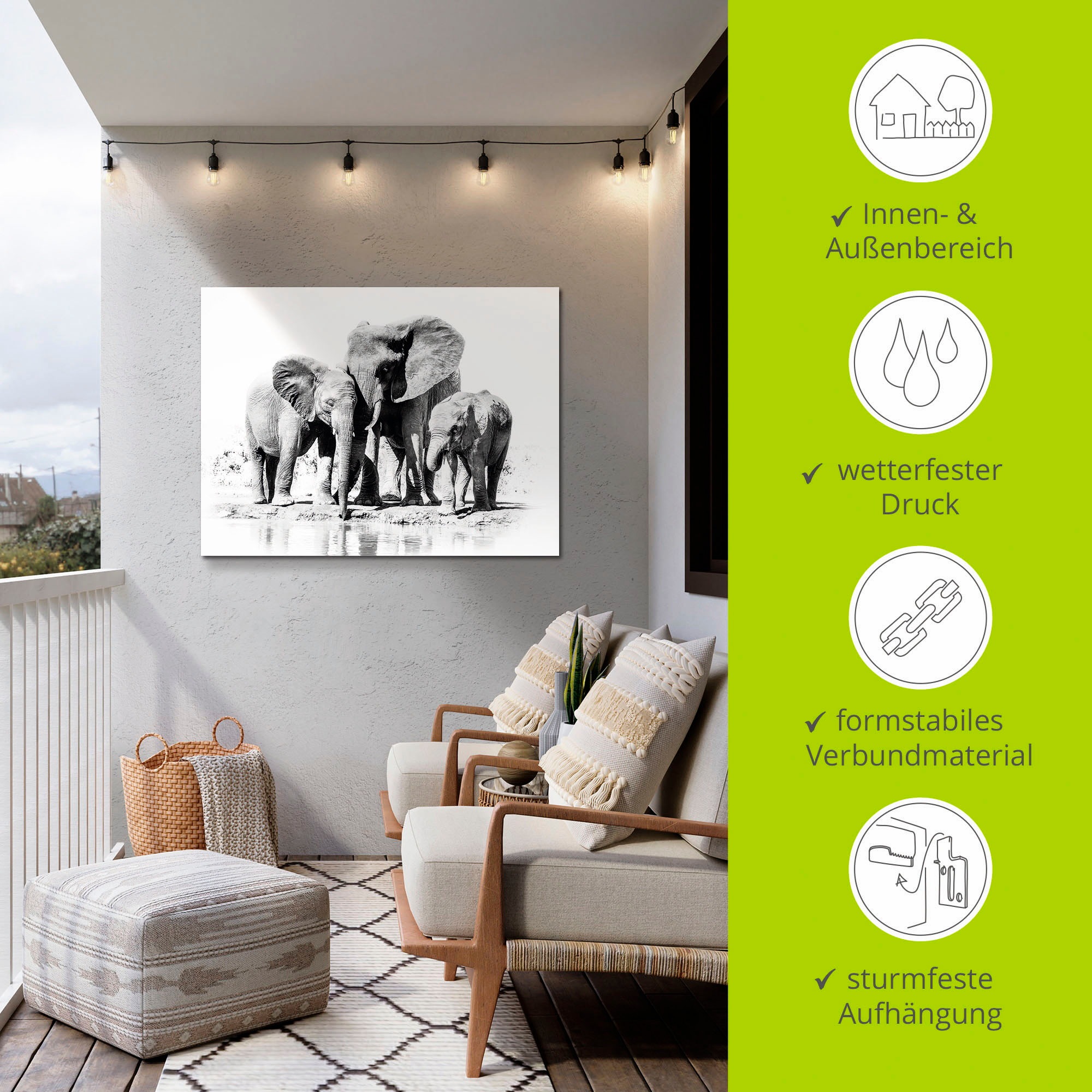 Artland Wandbild »Elefantenmutter mit Kindern«, Elefanten Bilder, (1 St.), als Alubild, Outdoorbild, Leinwandbild, Poster in verschied. Größen