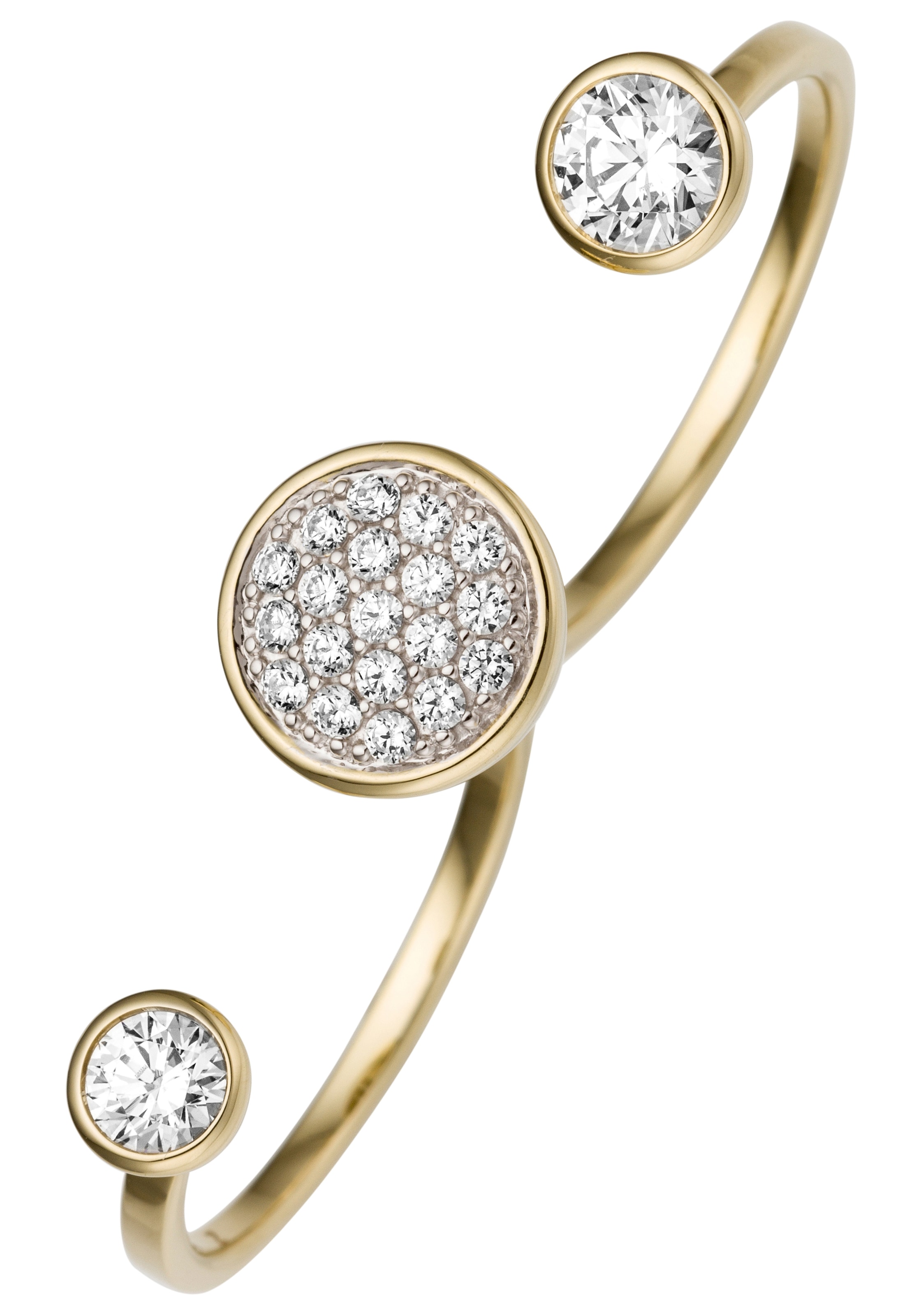 Goldring JOBO "Ring Zweifingerring" Gr. 52, gelbgold 333, Fingerringe, Damen, 52, Gelbgold 333, Goldring, 333 Gold mit Zirkonia