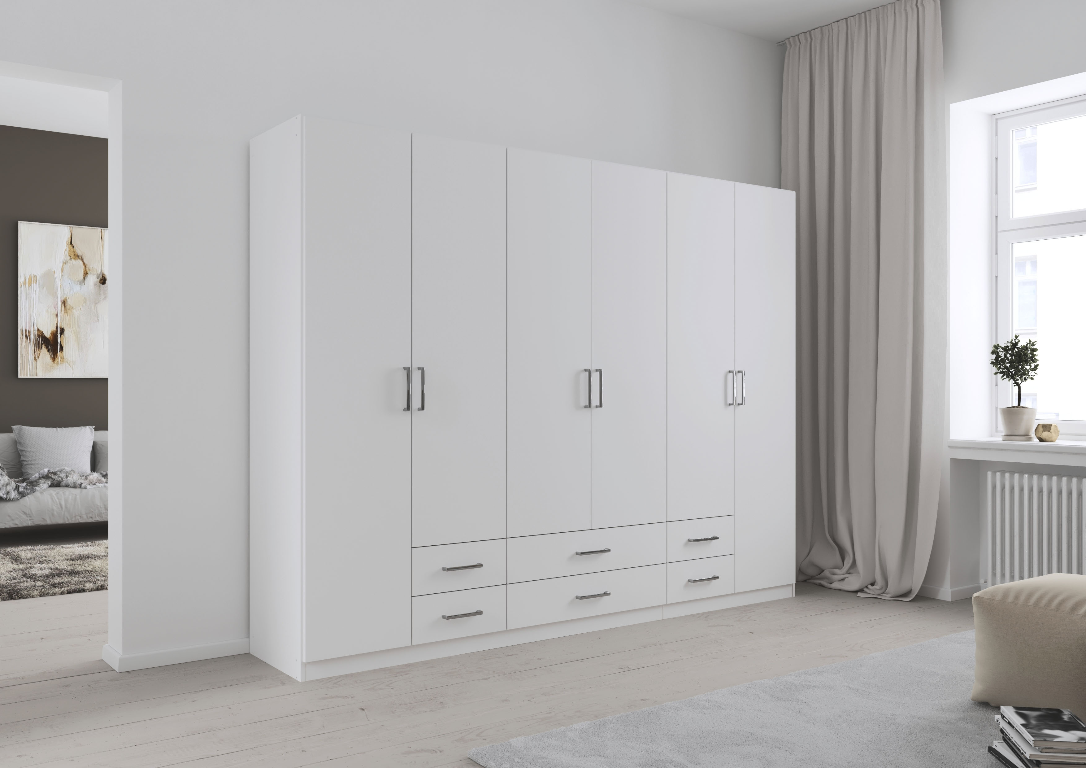 rauch Drehtürenschrank "Kleiderschrank Garderobe GAMMA Breiten 271 cm" in 3 Ausstattungen BASIC/CLASSIC/PREMIUM (inkl. SOFT-CLOSE-Funktion), mit Schubladen, verschiedene Griff-Varianten TOPSELLER MADE IN GERMANY