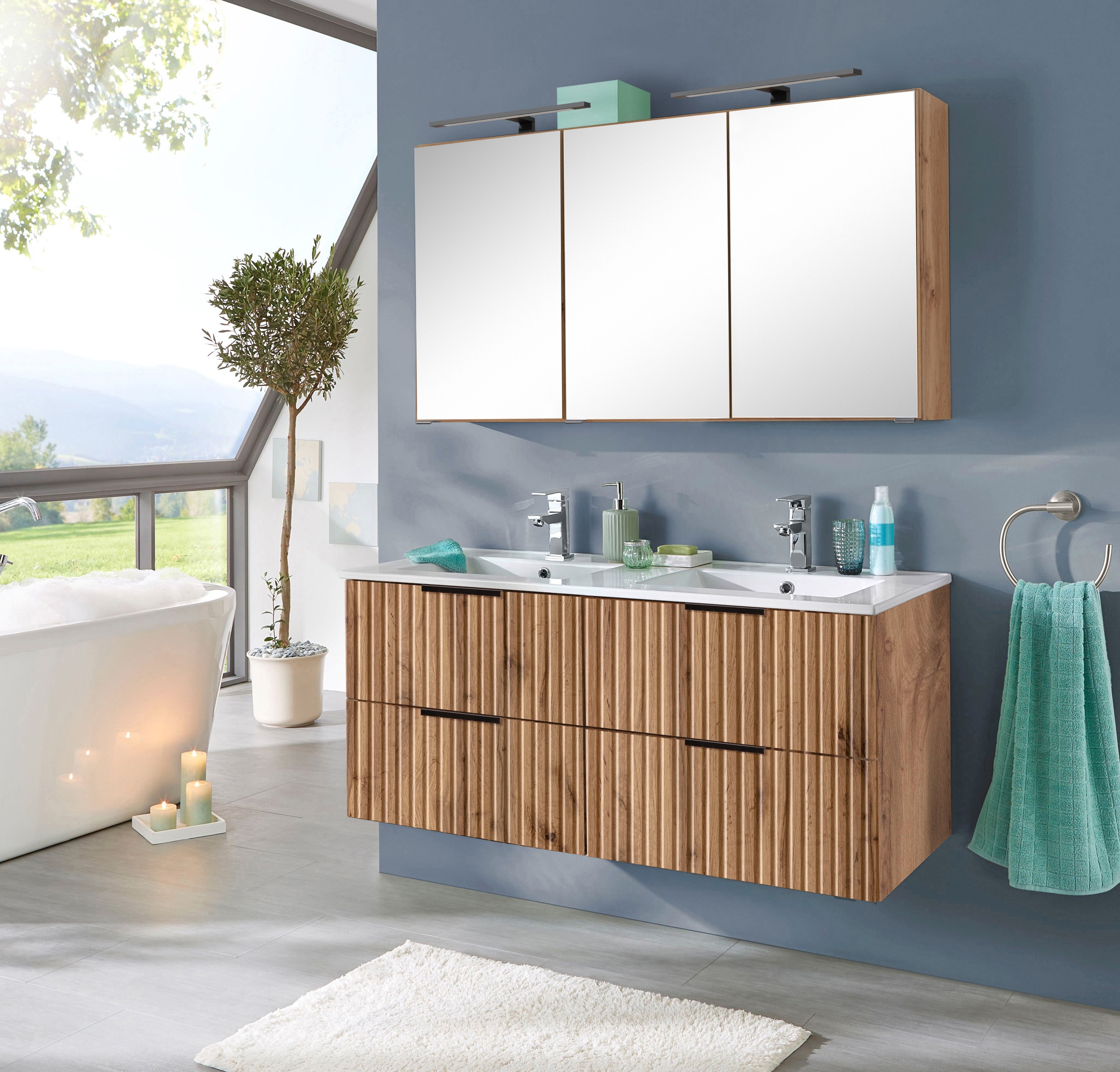 welltime Doppelwaschtisch "Trento", Badmöbel in Breite 120 cm, 2 Doppel-Was günstig online kaufen