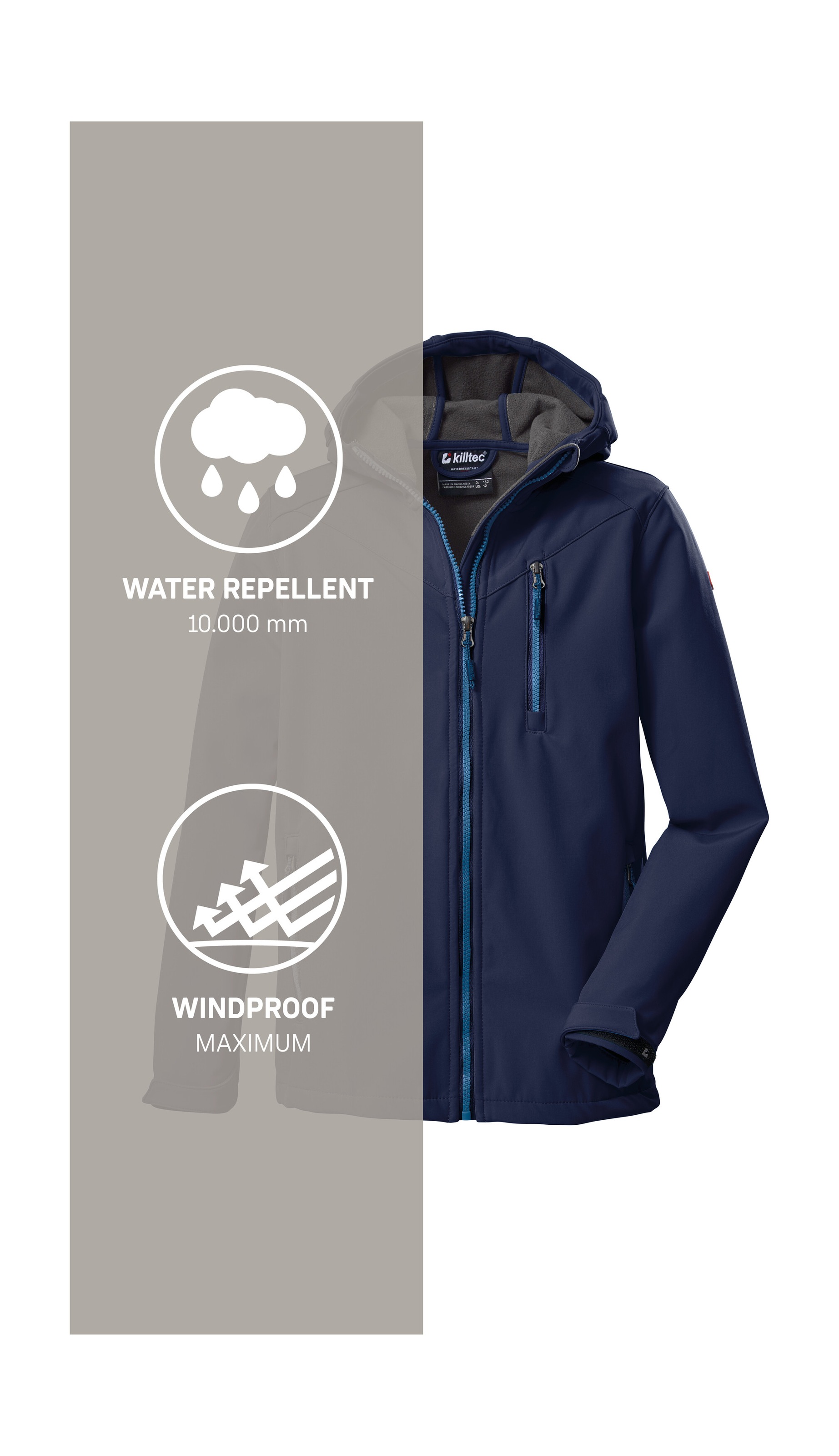 Killtec Softshelljacke »Boys Softshelljacke«, Wasserabweisende Softshelljacke mit Kapuze, Fleece und PFAs-frei