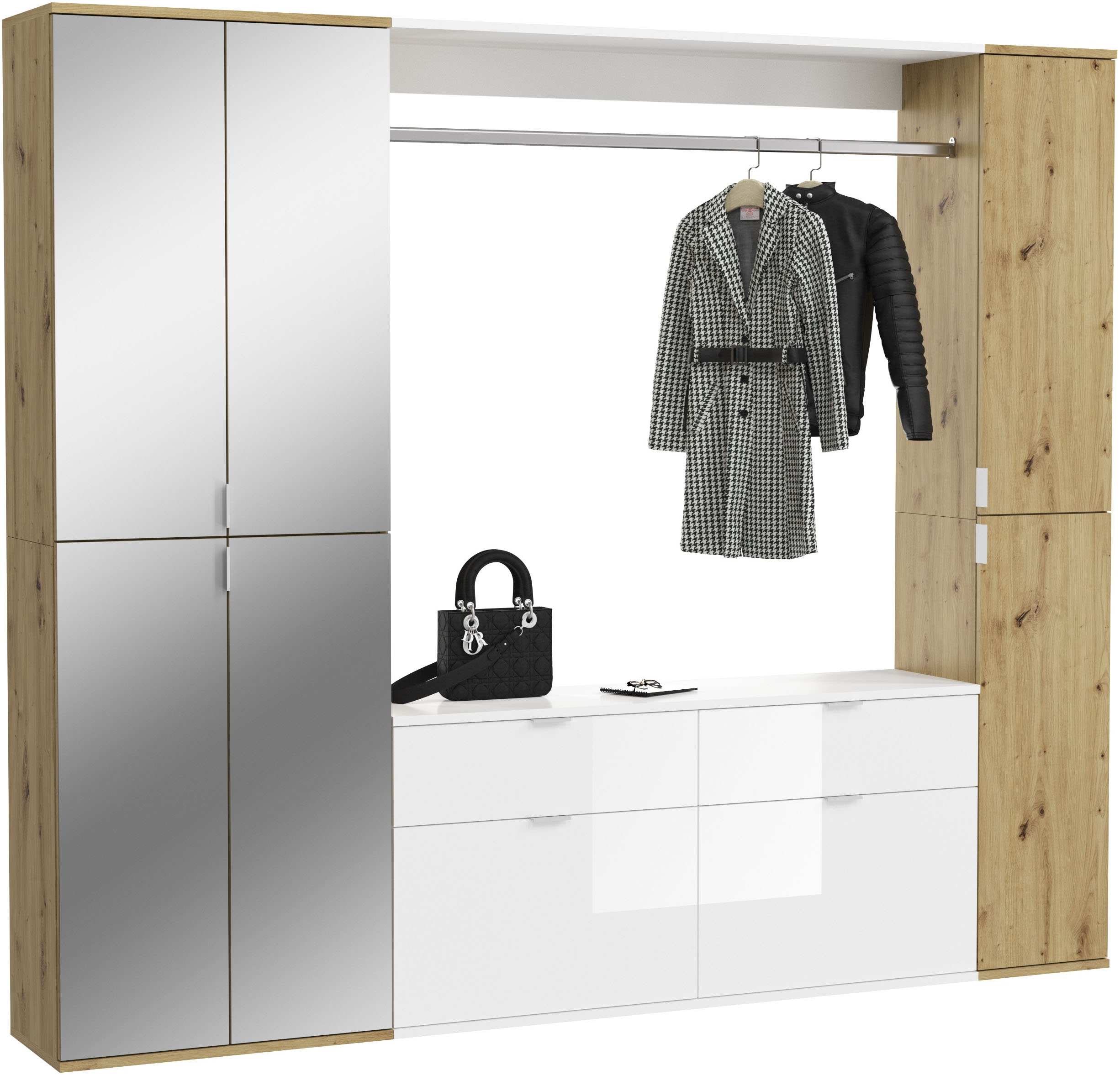 Home affaire Garderoben-Set "TRONDHEIM, 5-teilig, Breite 212cm, individuell platzier- & erweiterbar" Set, bestehend aus: 2x Garderobenschrank & 3-tlgs. Zwischenbauelement, 4 Stk. tlg.