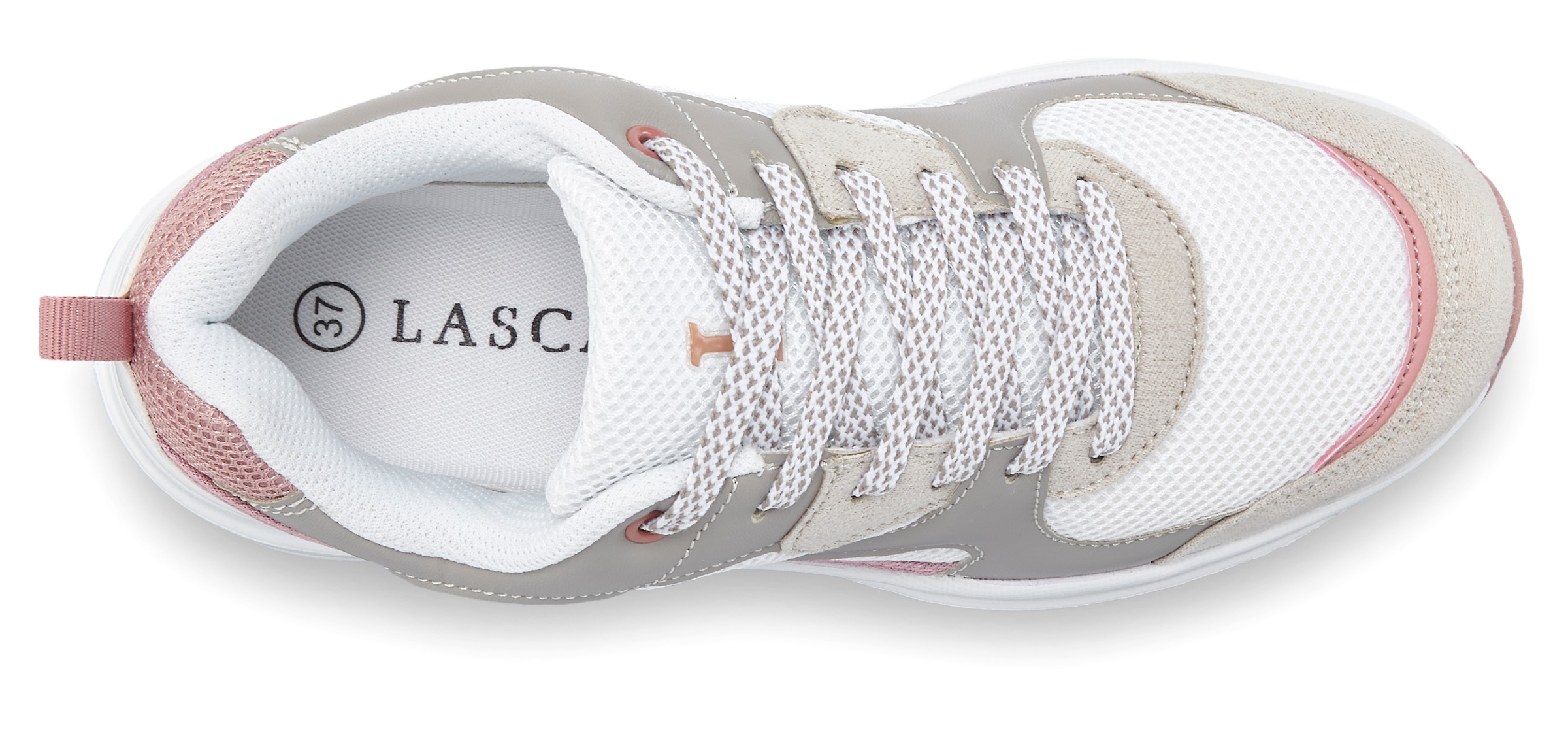 Sneaker LASCANA "Turnschuhe", Damen, Gr. 36, weiß, Obermaterial: 100% Textilmaterial. Decksohle: 100% Textilmaterial. Futter: 100% Textilmaterial. Laufsohle: 100% Synthetik, mehrfarbig, Schuhe Sneaker, mit ultraleichter Chunky-Sohle, Schnürhalbschuh, Frei 3