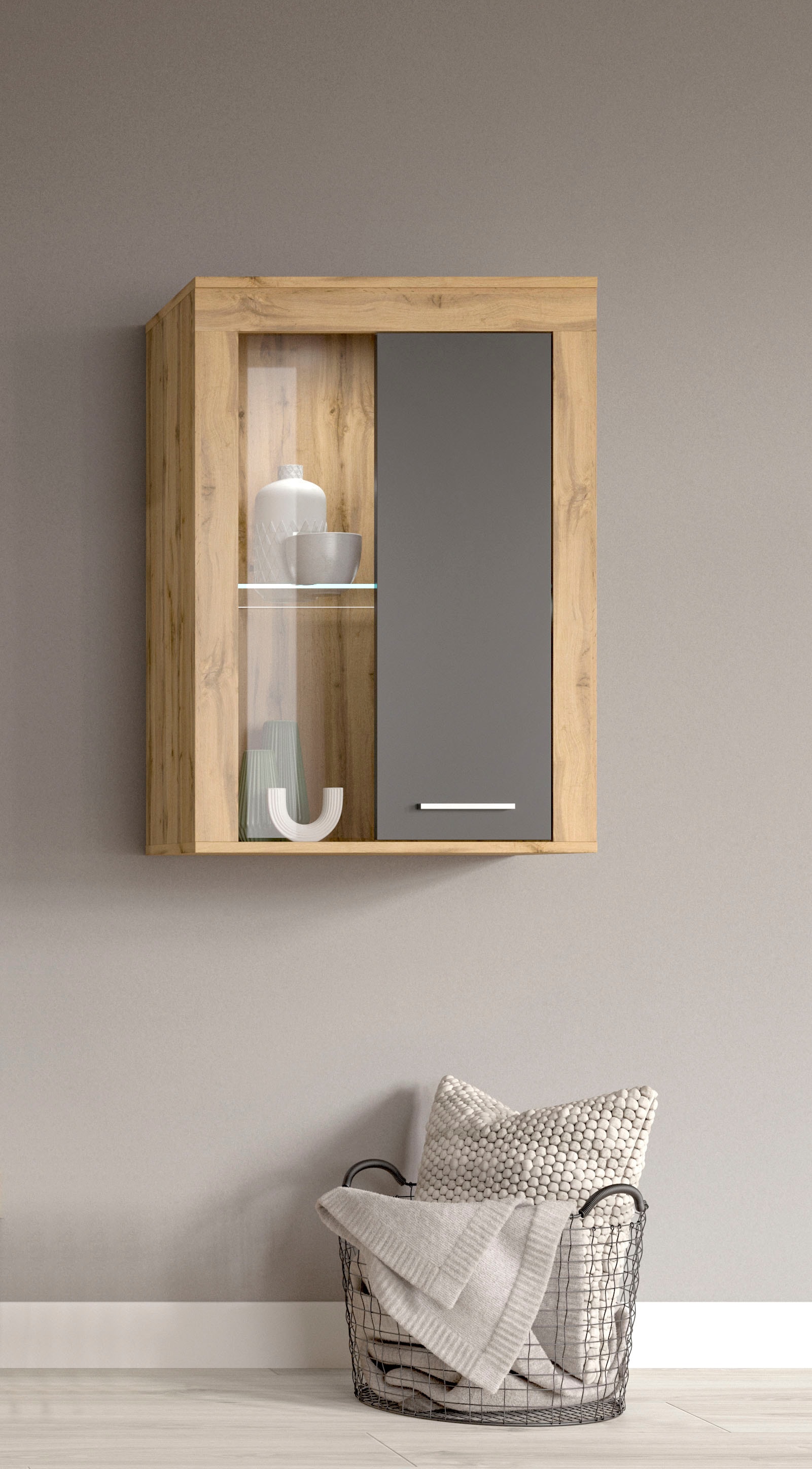 OTTO home Vitrine "AOSTA, Breite 60 cm, stehend / hängend, 1 Tür, 1 Glasboden" in verschiedenen Farbausführungen, individuell kombinierbar, Türanschlag wechselbar, Hängevitrine, Standvitrine, Kommode, Anrichte