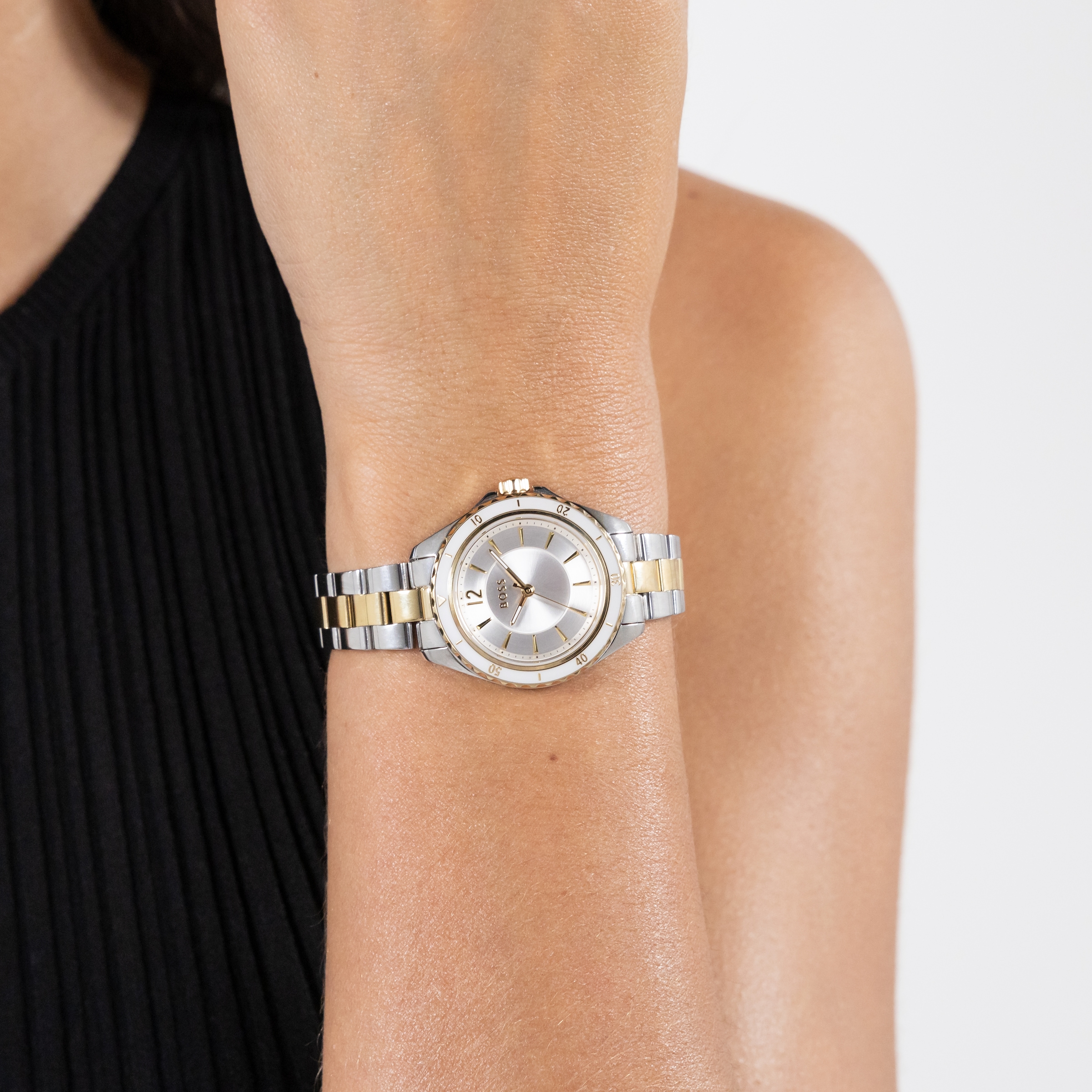 BOSS Quarzuhr »SAGE AQUA« Armbanduhr, Damenuhr, Edelstahlarmband, analog