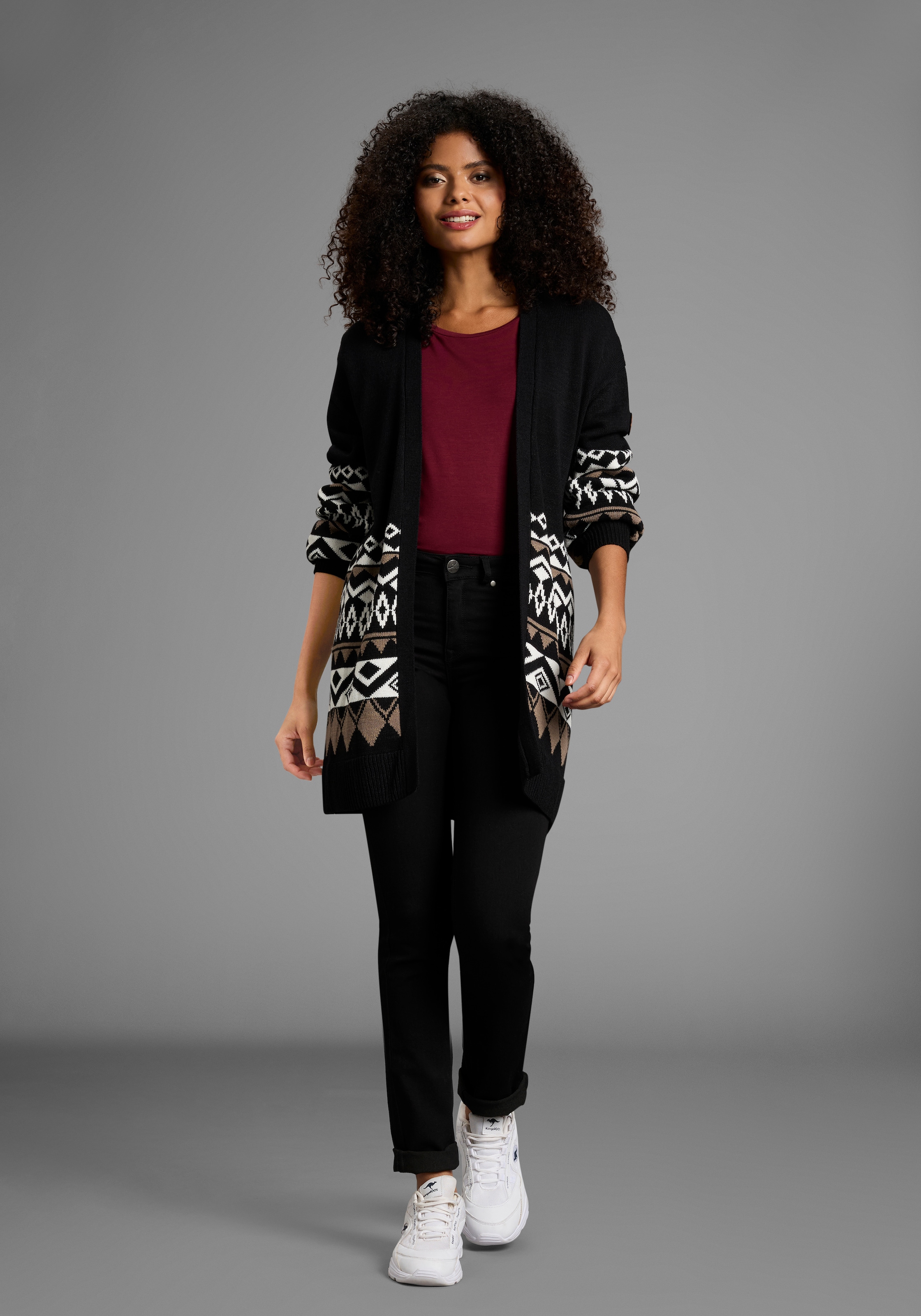 KangaROOS Longstrickjacke , in offener Form im Norweger Muster
