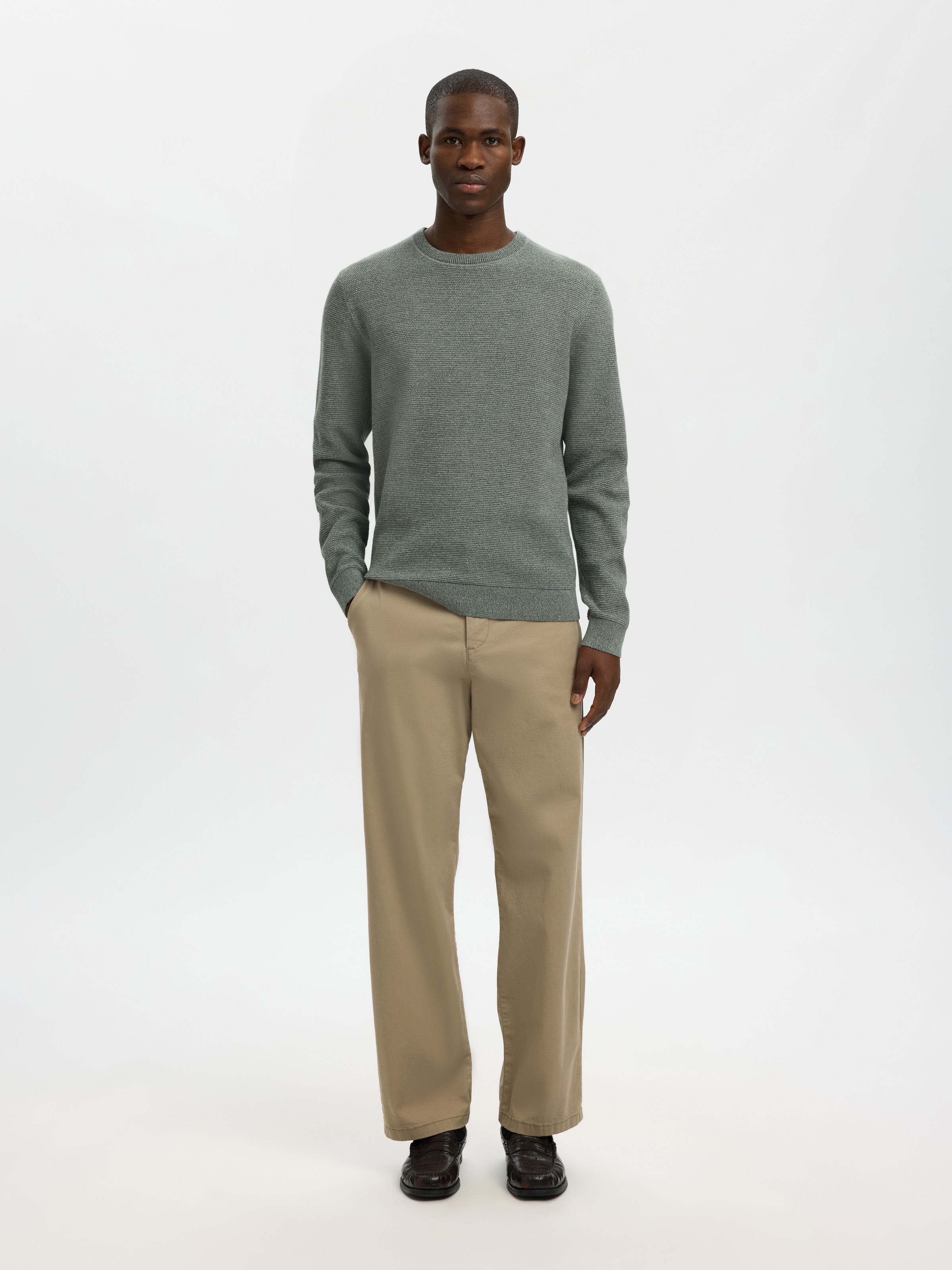 SELECTED Rundhalspullover »SLHROSS LS KNIT STRUCTURE CREW NECK NOOS« Baumwolle, regular fit