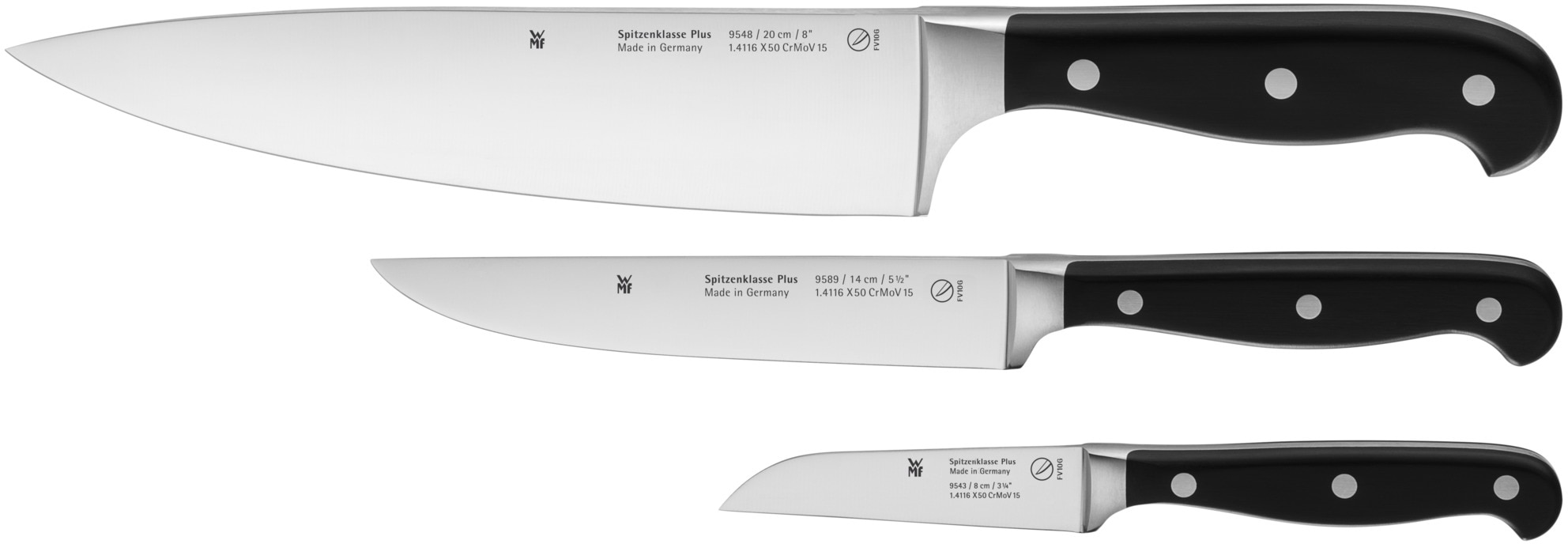 WMF Messer-Set »Spitzenklasse Plus«, (Set, 3 tlg.), Messerklingen aus Spezialklingenstahl, Made in Germany